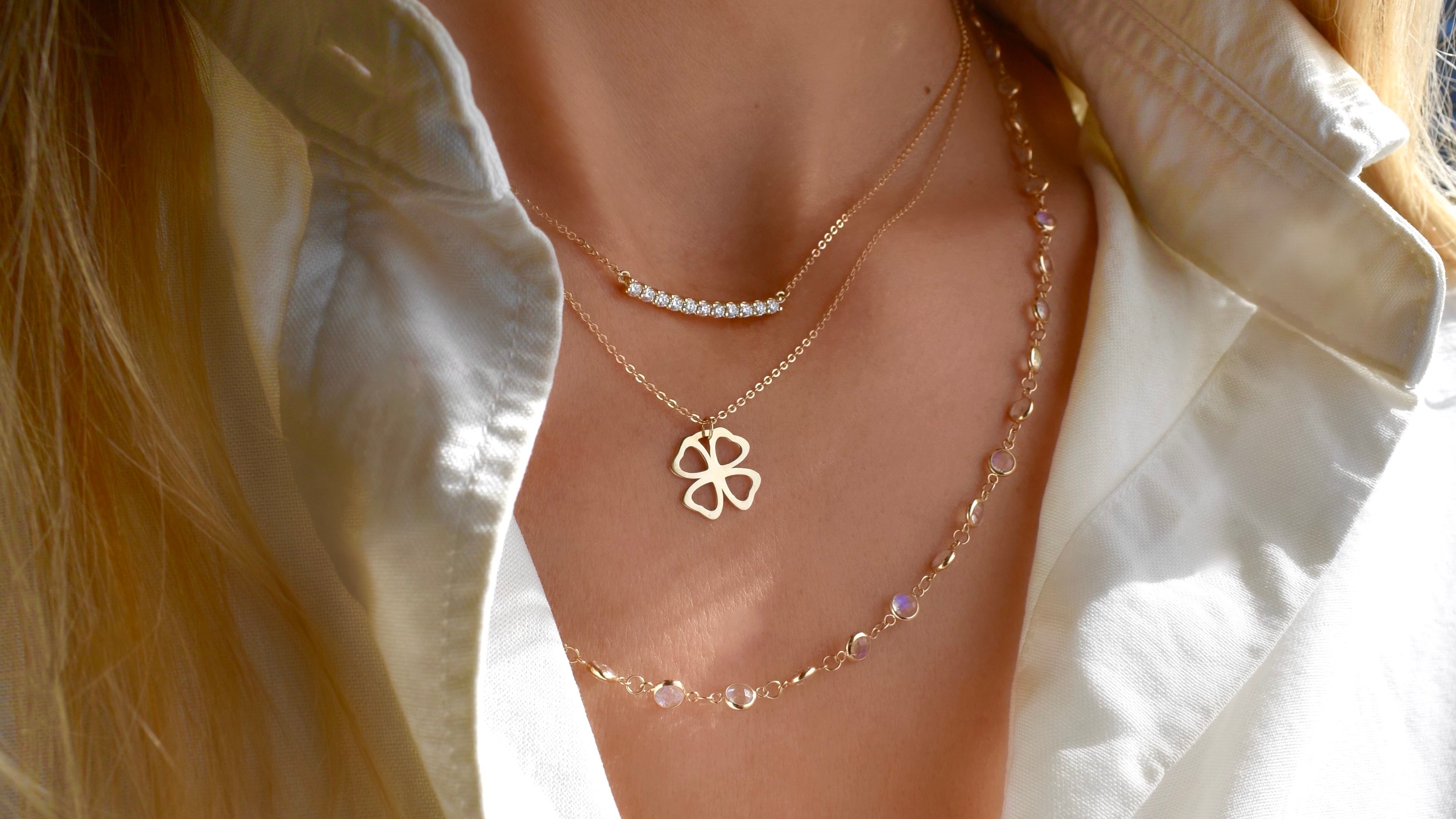 Lucky Silver Or Gold Four Leaf Clover Necklace By Hersey Silversmiths