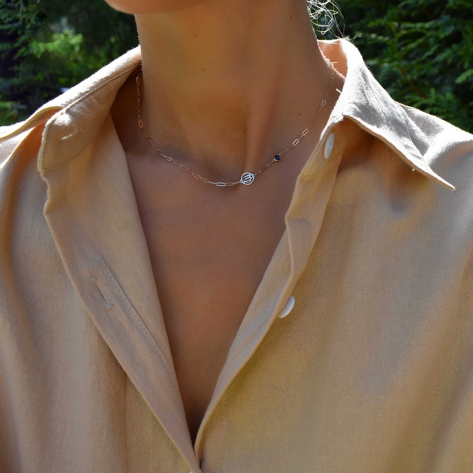 Virgo & Birthstone Necklace on Adelaide Mini in 14k Gold