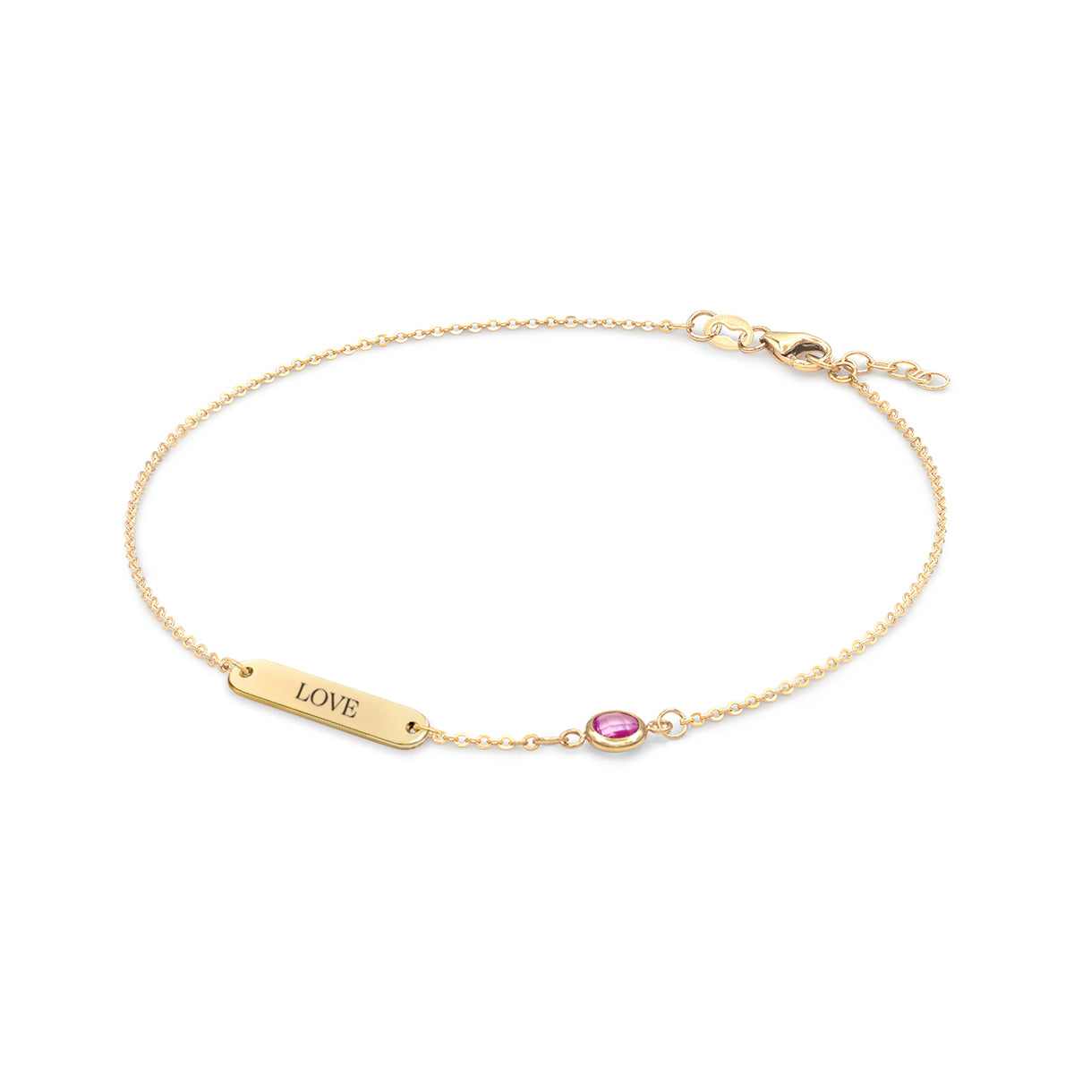 Pink Awareness LOVE & 1 Petite Pink Sapphire Bracelet in 14k Gold