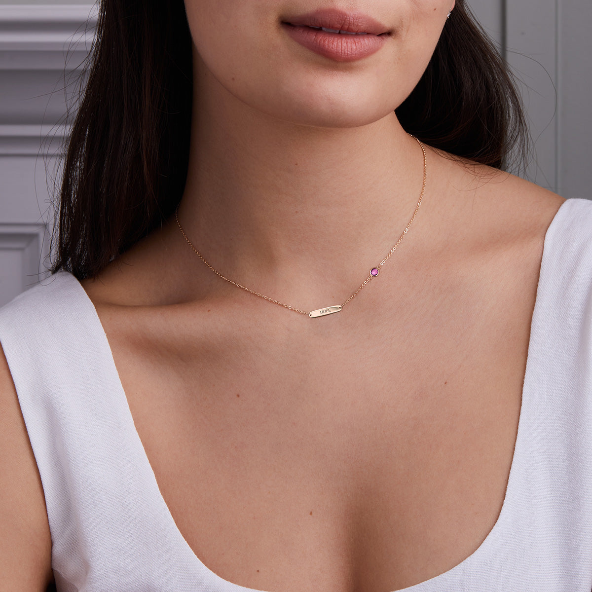 Pink Awareness HOPE & 1 Petite Pink Sapphire Necklace in 14k Gold