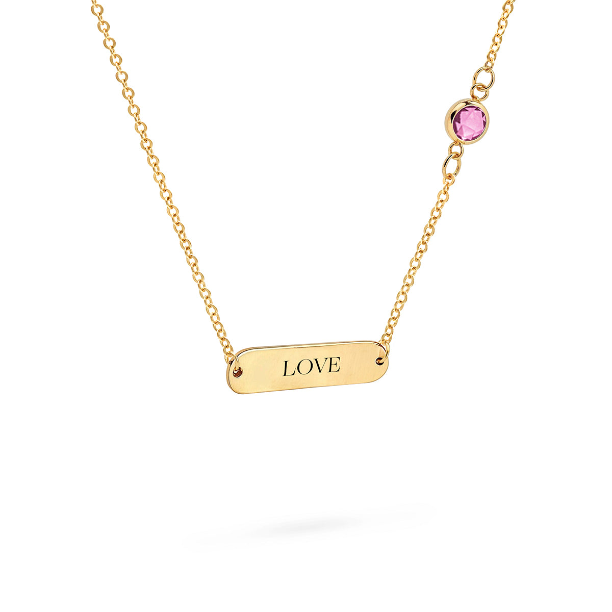 Pink Awareness LOVE & 1 Petite Pink Sapphire Necklace in 14k Gold