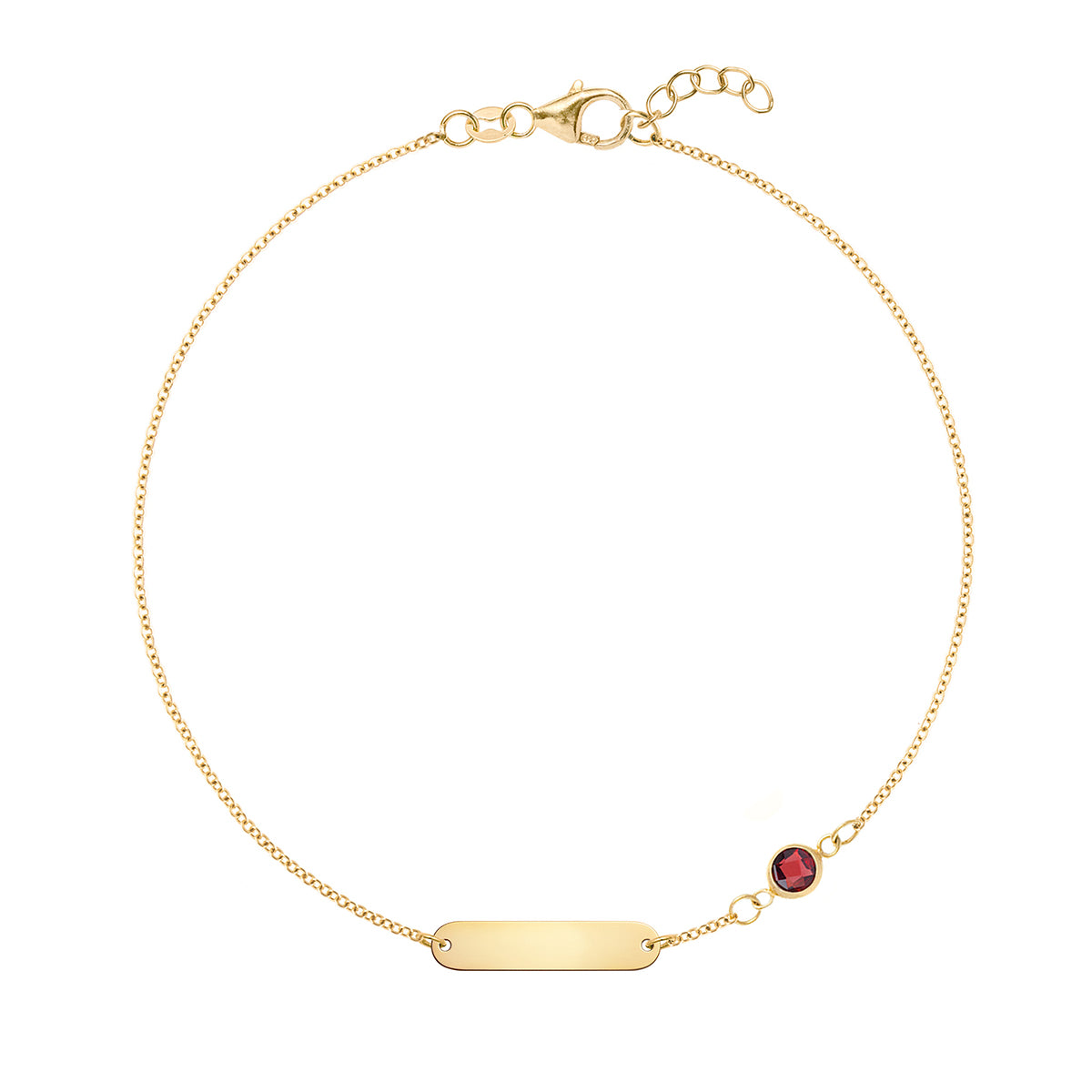 1 Nameplate & 1 Petite Garnet Bracelet in 14k Gold (January)