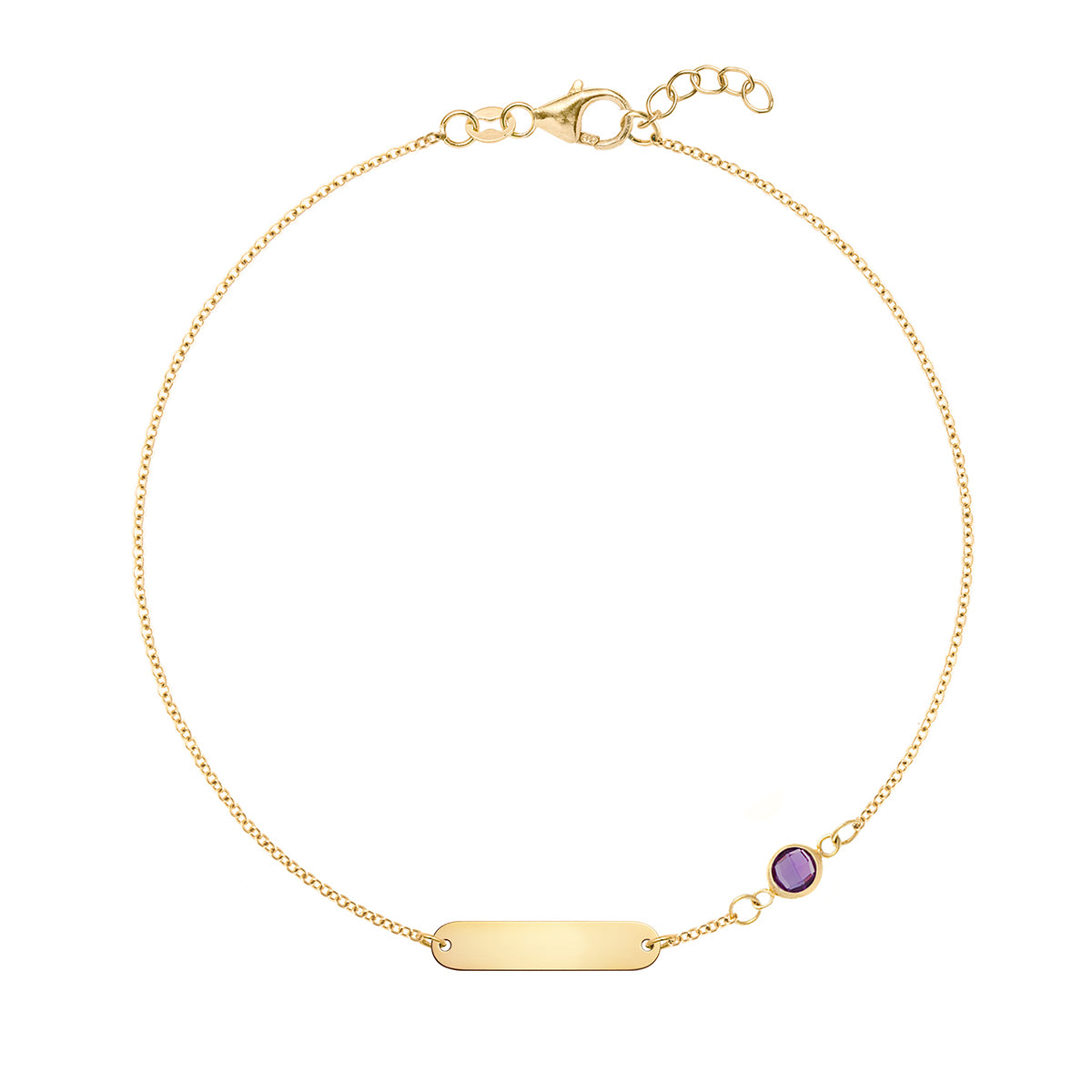 1 Nameplate & 1 Petite Amethyst Bracelet in 14k Gold (February)