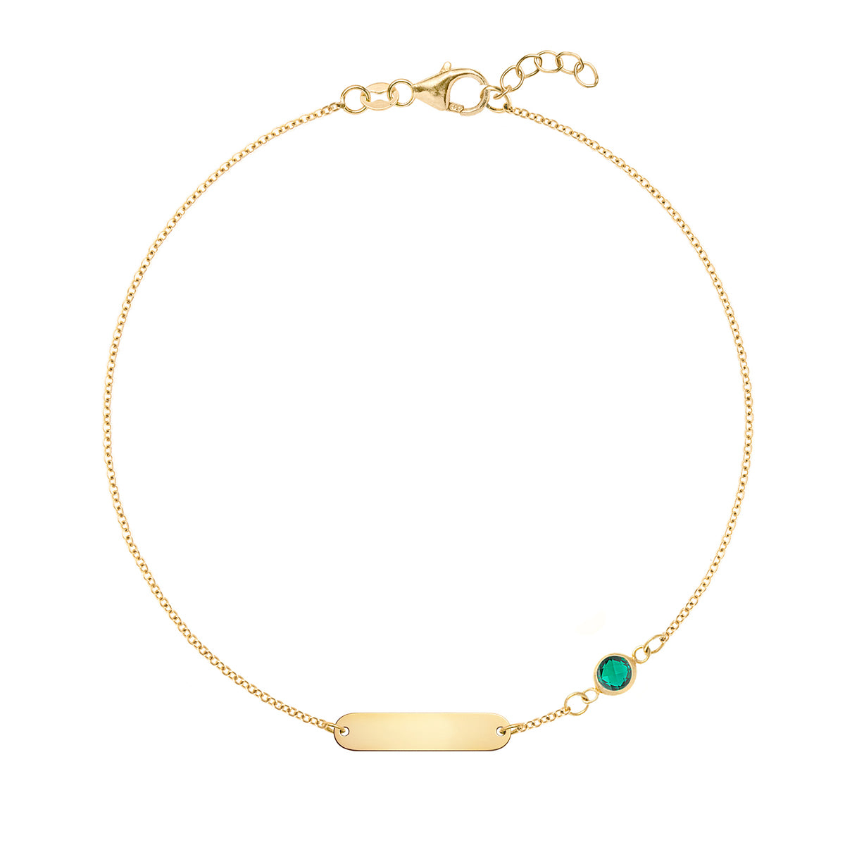 1 Nameplate & 1 Petite Emerald Bracelet in 14k Gold (May)