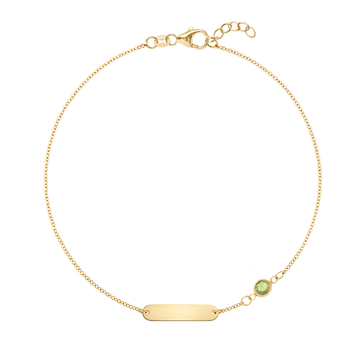 1 Nameplate & 1 Petite Peridot Bracelet in 14k Gold (August)