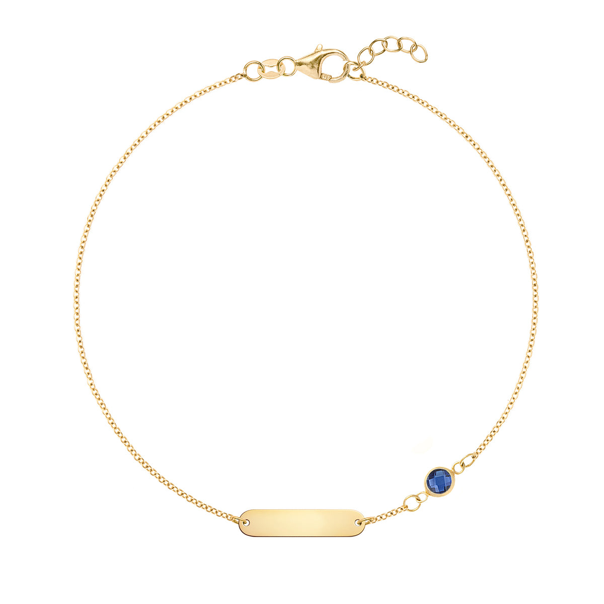1 Nameplate & 1 Petite Sapphire Bracelet in 14k Gold (September)