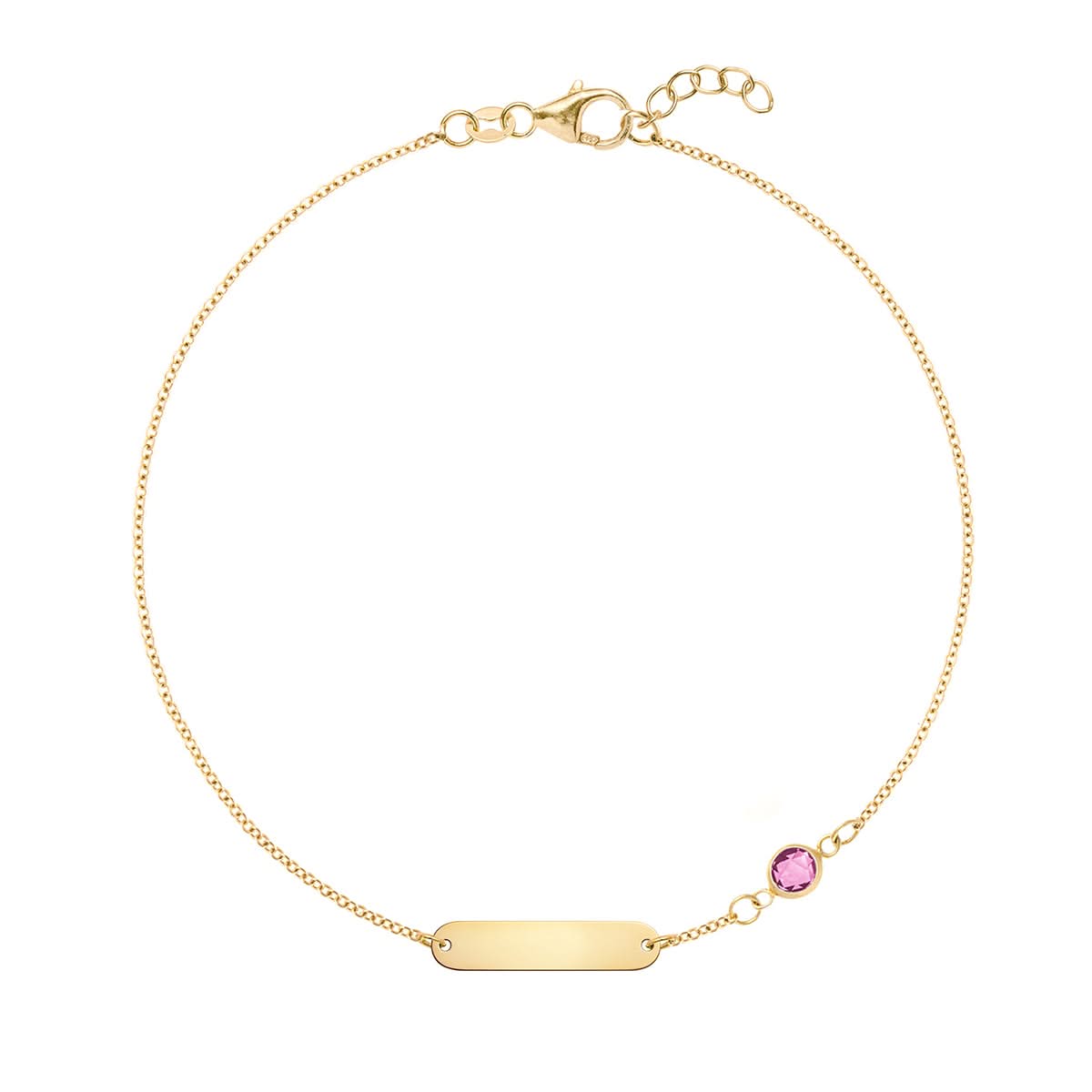 1 Nameplate & 1 Petite Pink Sapphire Bracelet in 14k Gold (October)