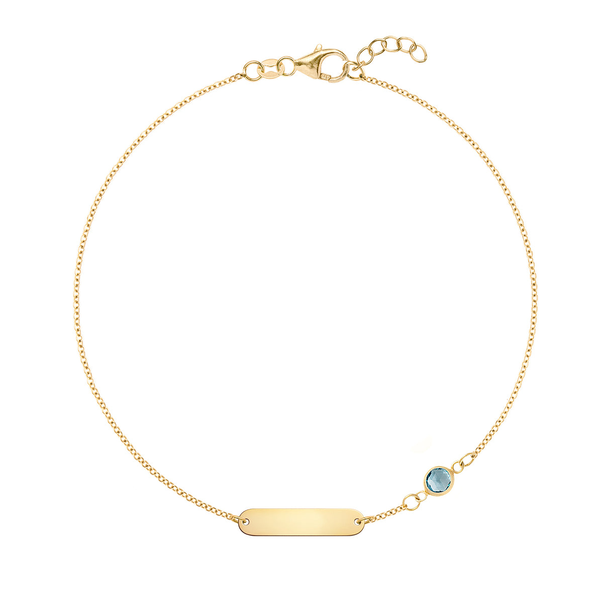 1 Nameplate & 1 Petite Nantucket Blue Topaz Bracelet in 14k Gold (December)