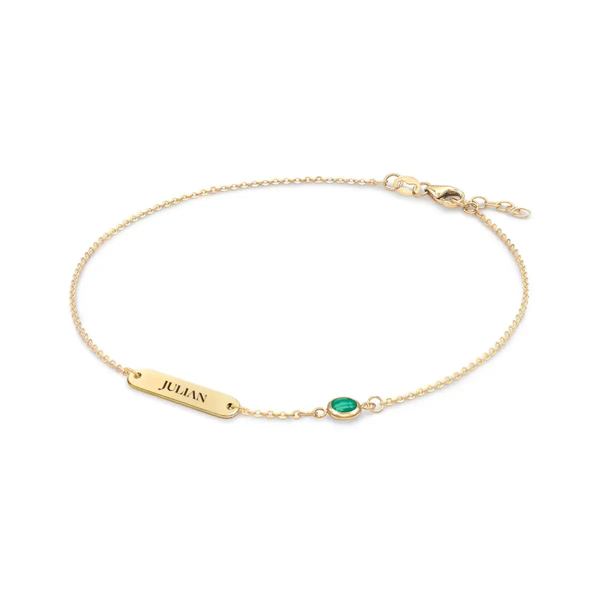 1 Nameplate & 1 Petite Emerald Bracelet in 14k Gold (May)