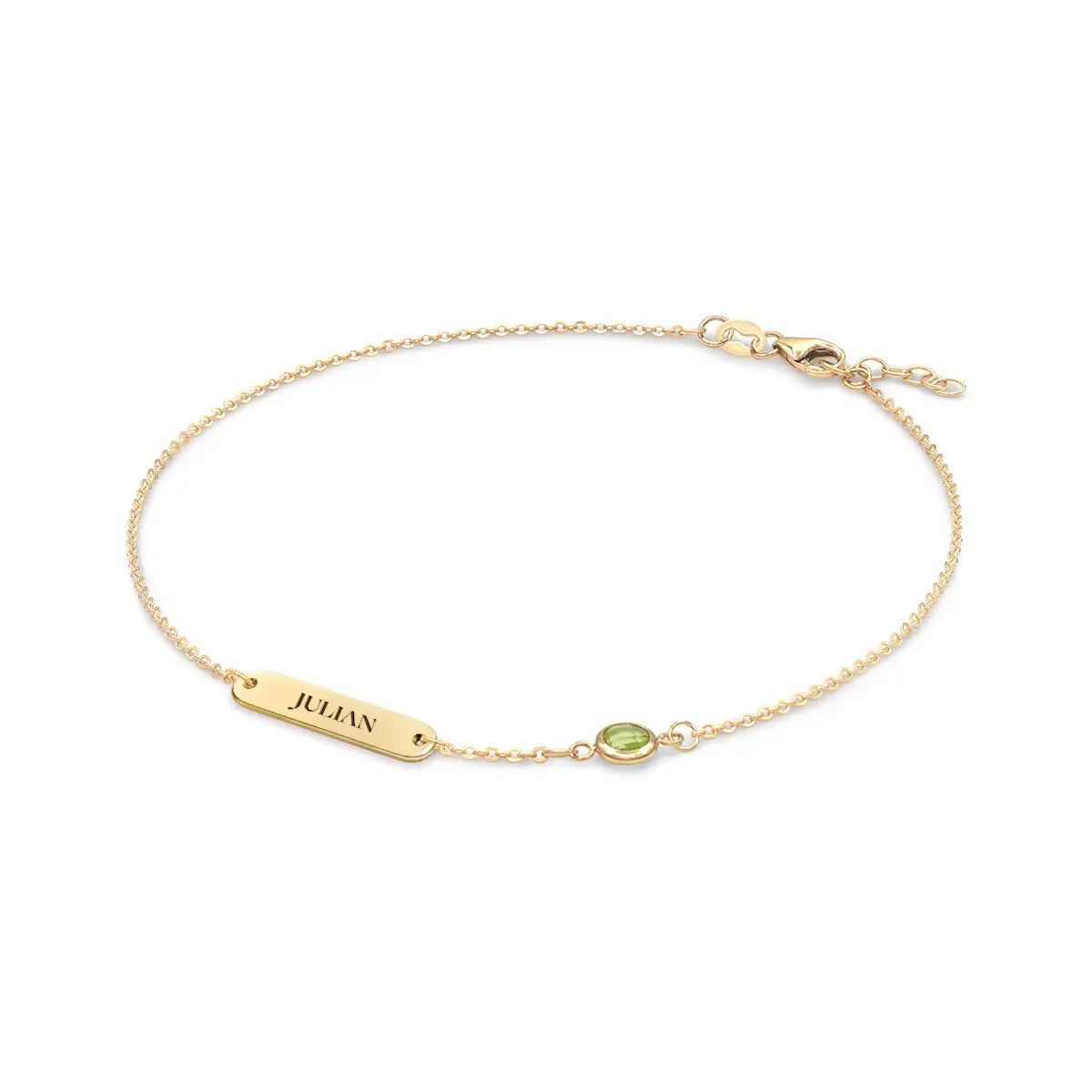 1 Nameplate & 1 Petite Peridot Bracelet in 14k Gold (August)