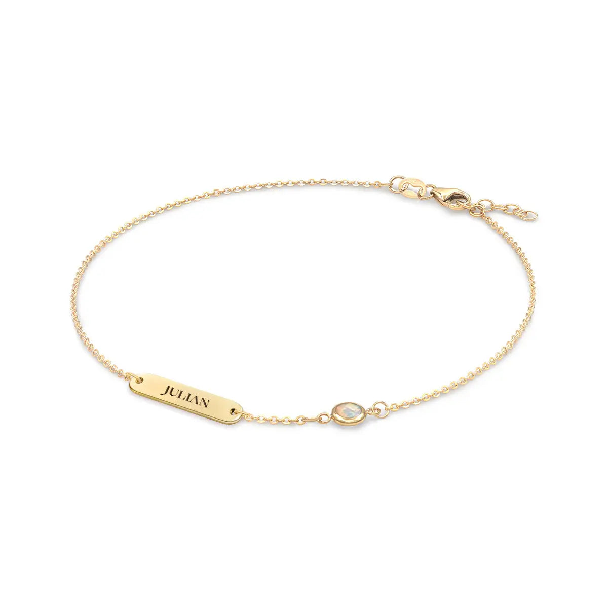 1 Nameplate & 1 Petite Opal Bracelet in 14k Gold (October)