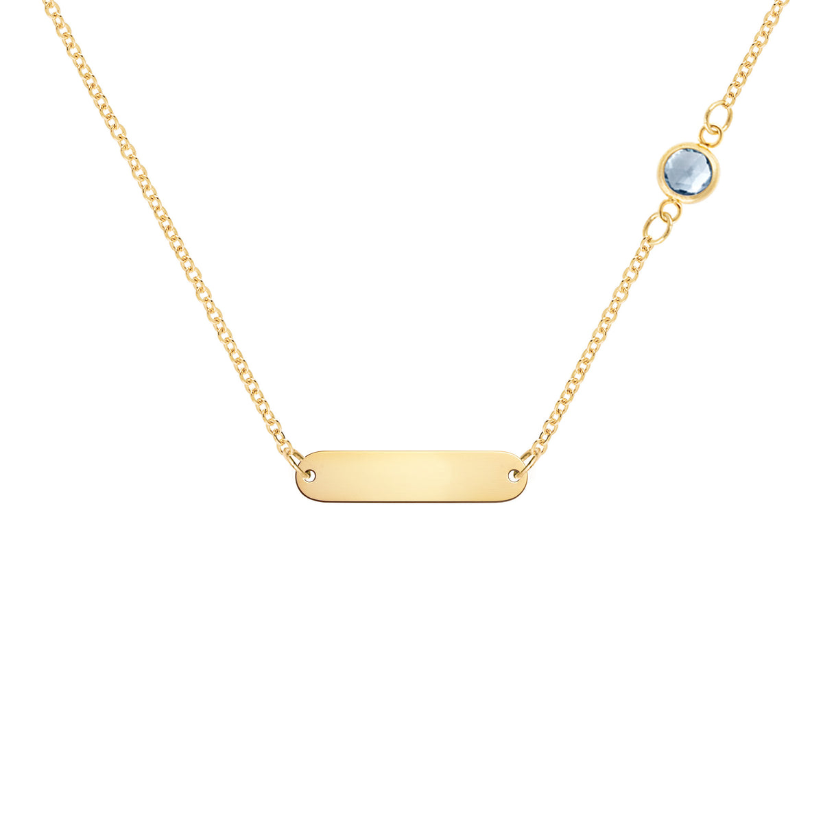 1 Nameplate & 1 Petite Aquamarine Necklace in 14k Gold (March)