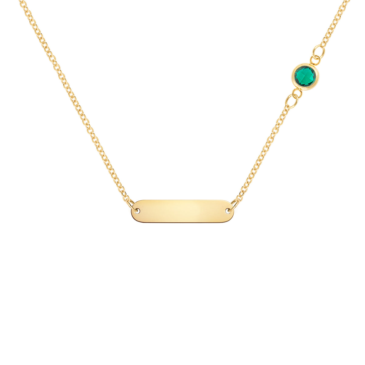 1 Nameplate & 1 Petite Emerald Necklace in 14k Gold (May)