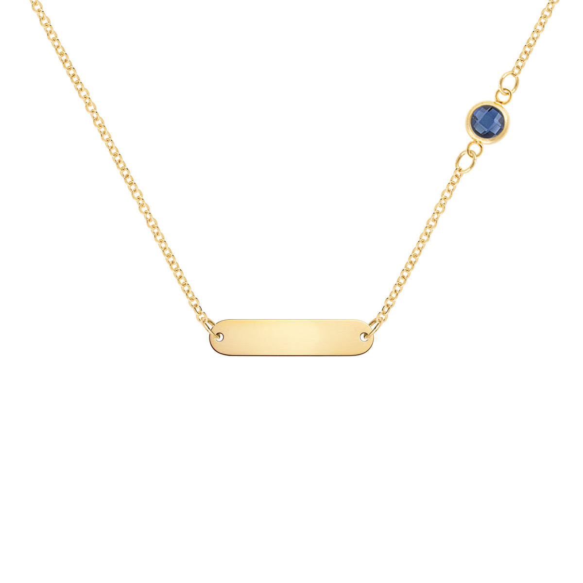 1 Nameplate & 1 Petite Sapphire Necklace in 14k Gold (September)