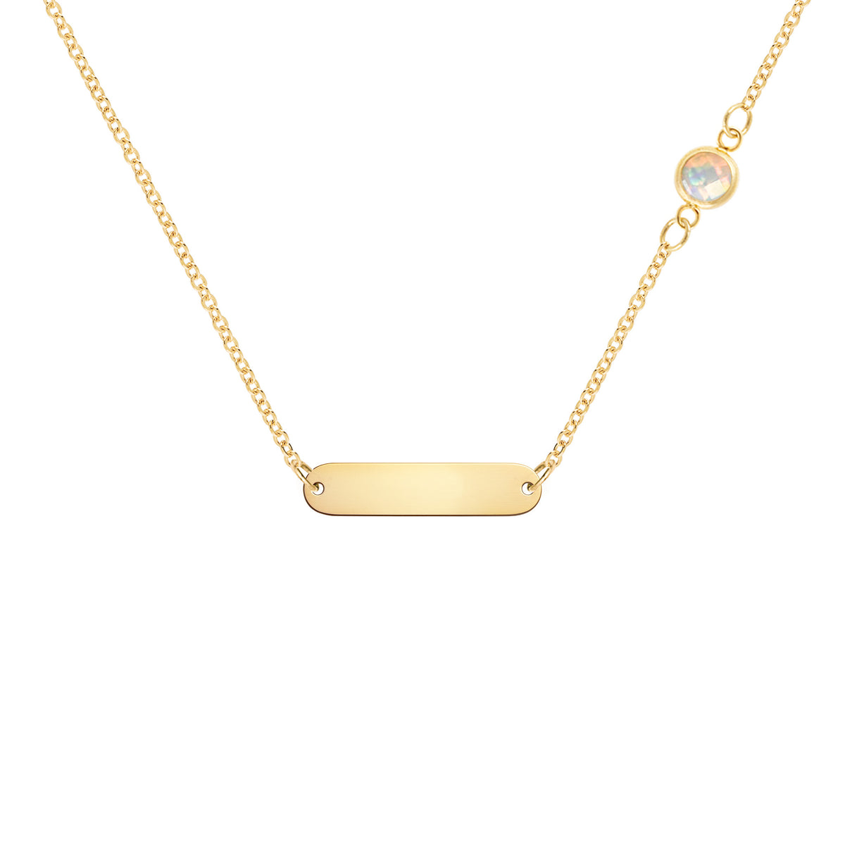 1 Nameplate & 1 Petite Opal Necklace in 14k Gold (October)