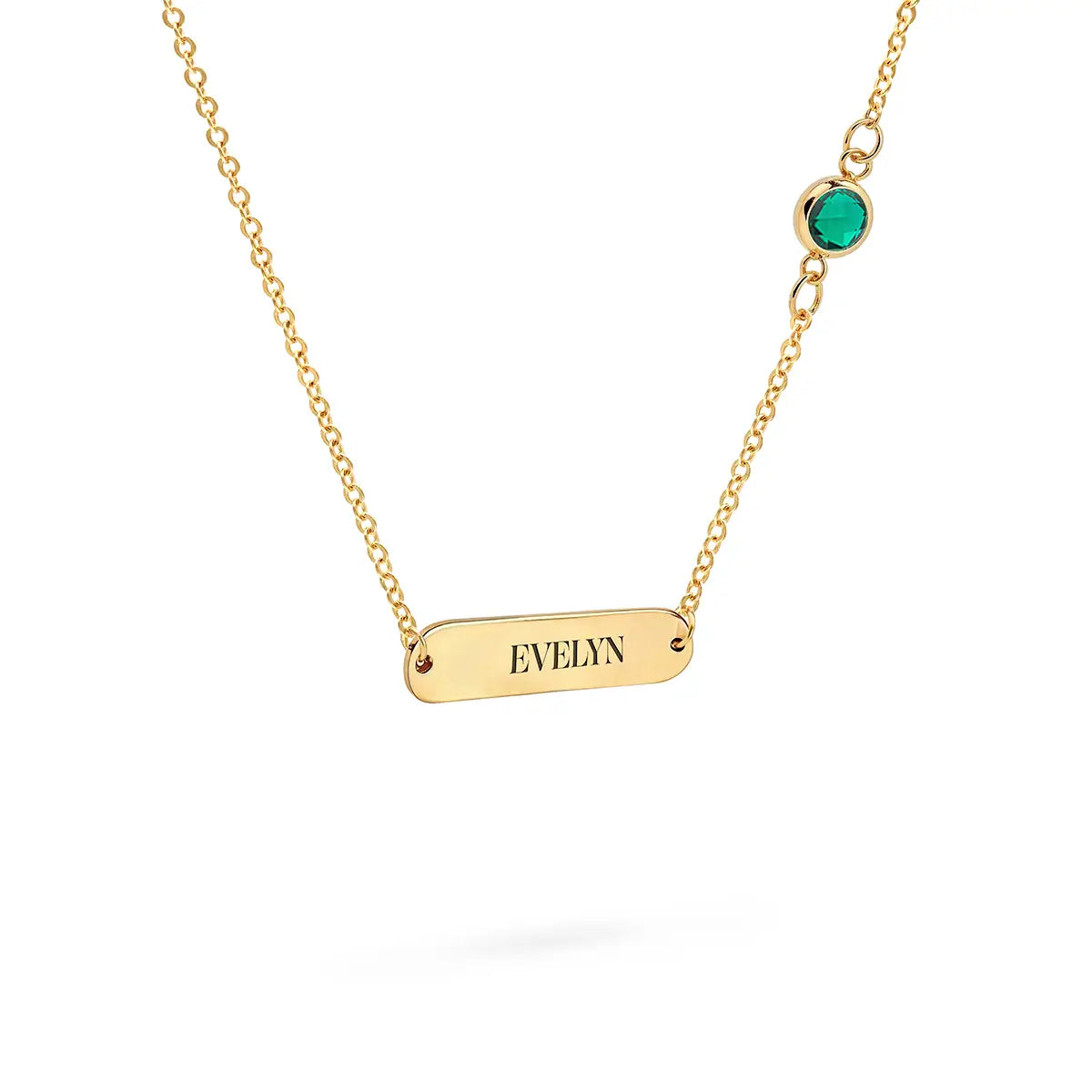 1 Nameplate & 1 Petite Emerald Necklace in 14k Gold (May)