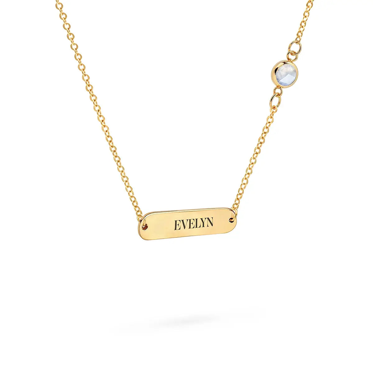1 Nameplate & 1 Petite Moonstone Necklace in 14k Gold (June)