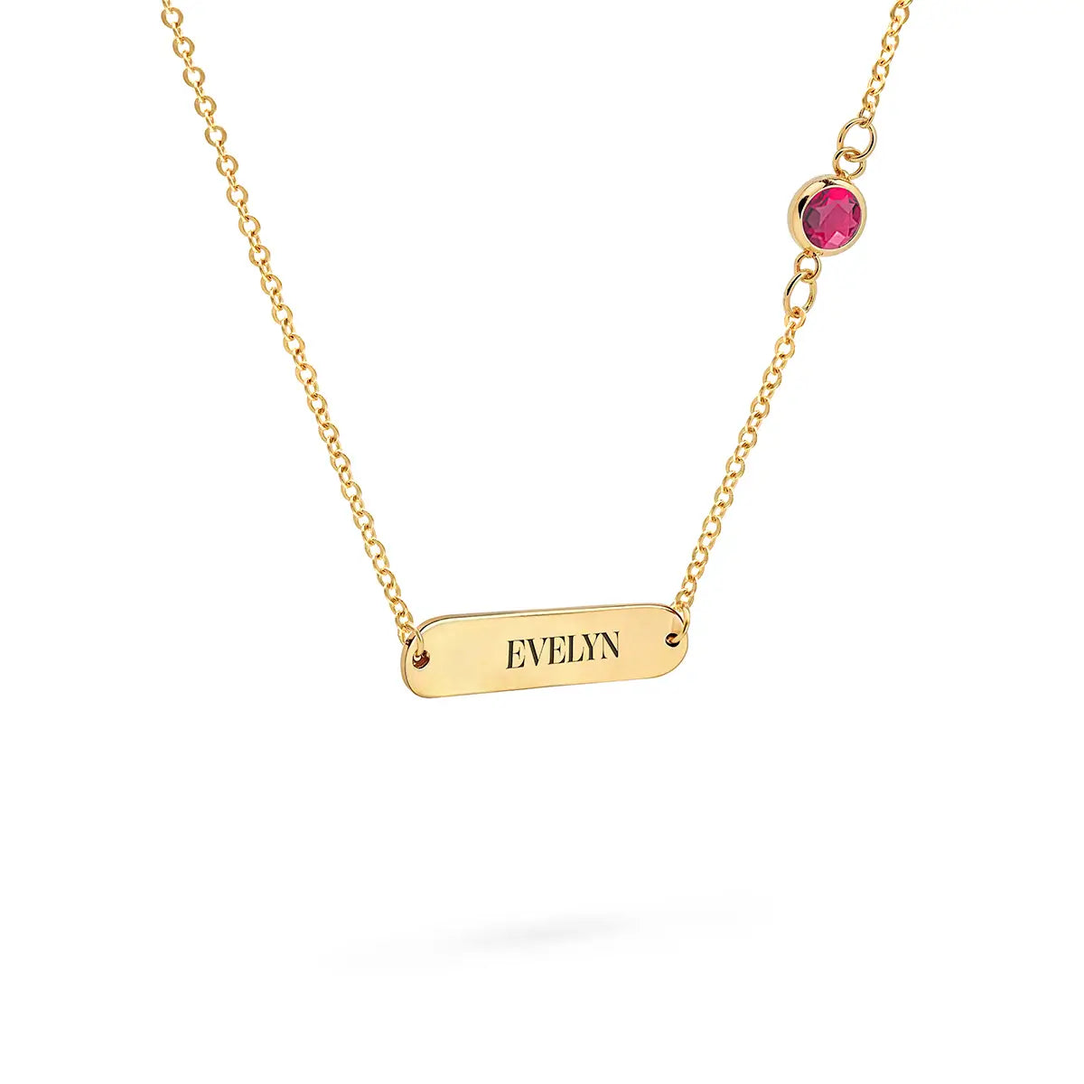 1 Nameplate & 1 Petite Ruby Necklace in 14k Gold (July)