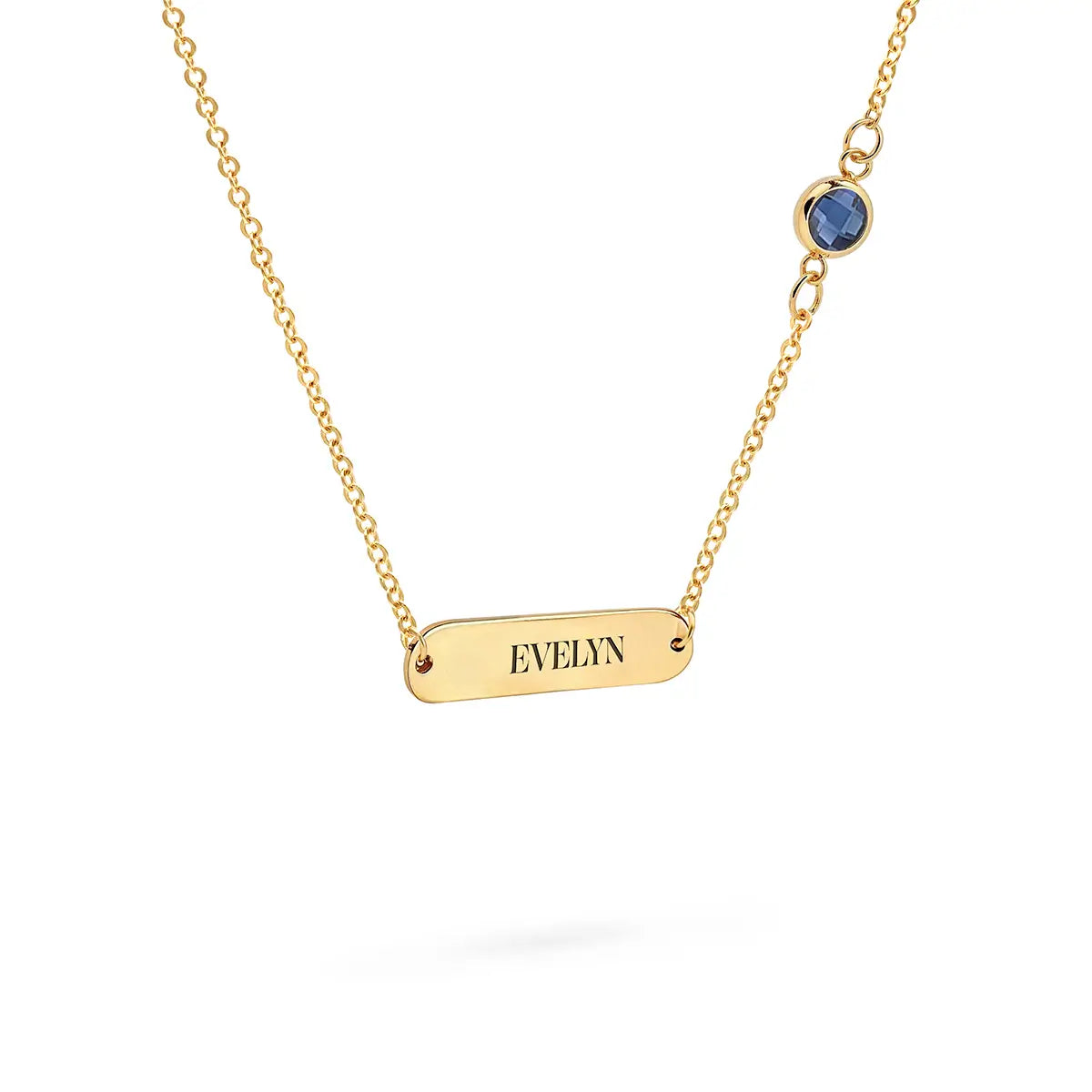1 Nameplate & 1 Petite Sapphire Necklace in 14k Gold (September)