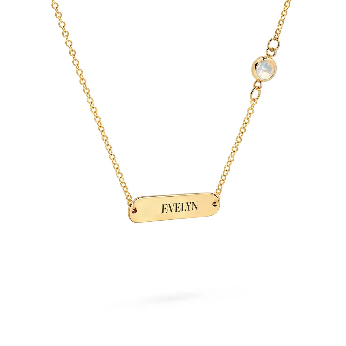 1 Nameplate & 1 Petite Opal Necklace in 14k Gold (October)