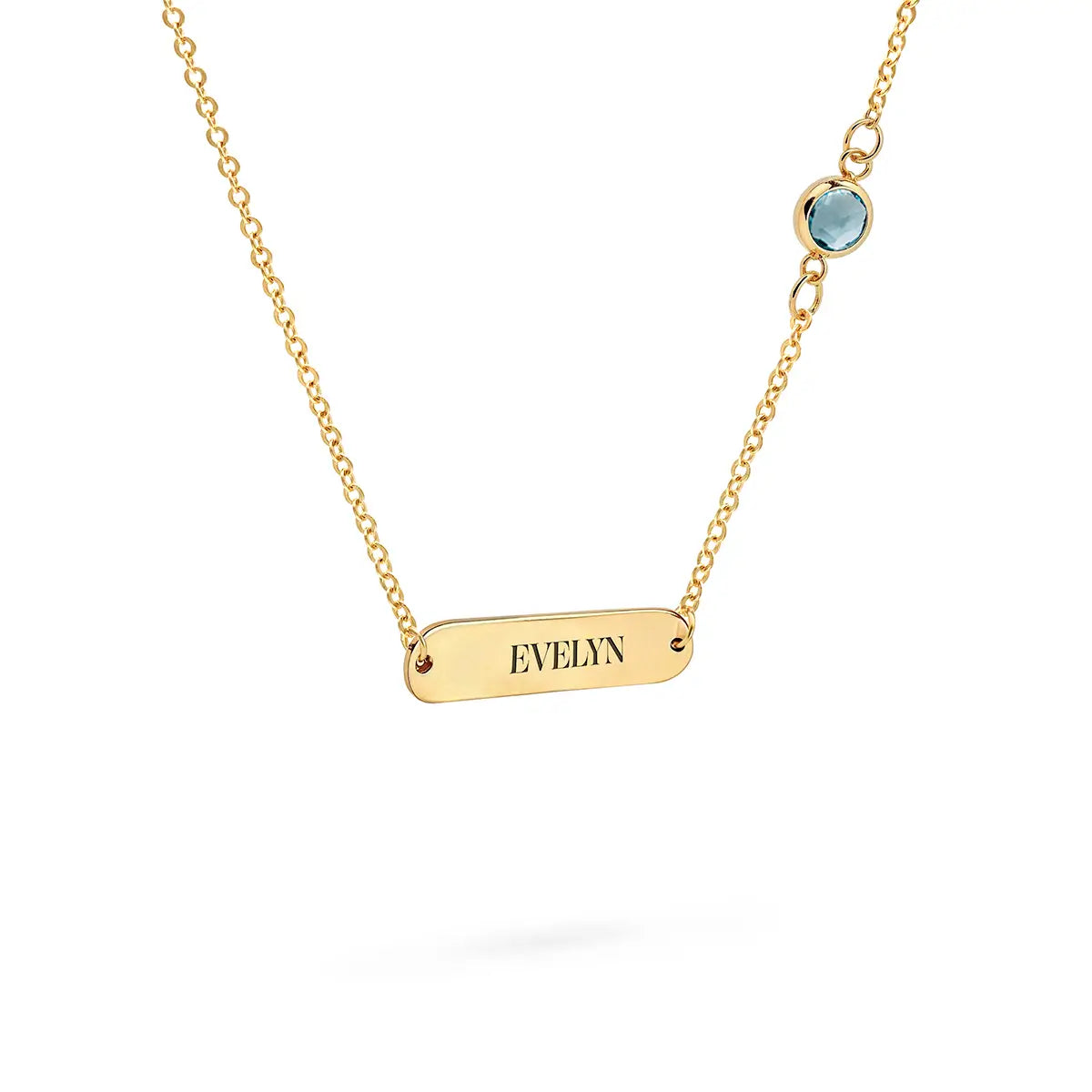 1 Nameplate & 1 Petite Nantucket Blue Topaz Necklace in 14k Gold (December)