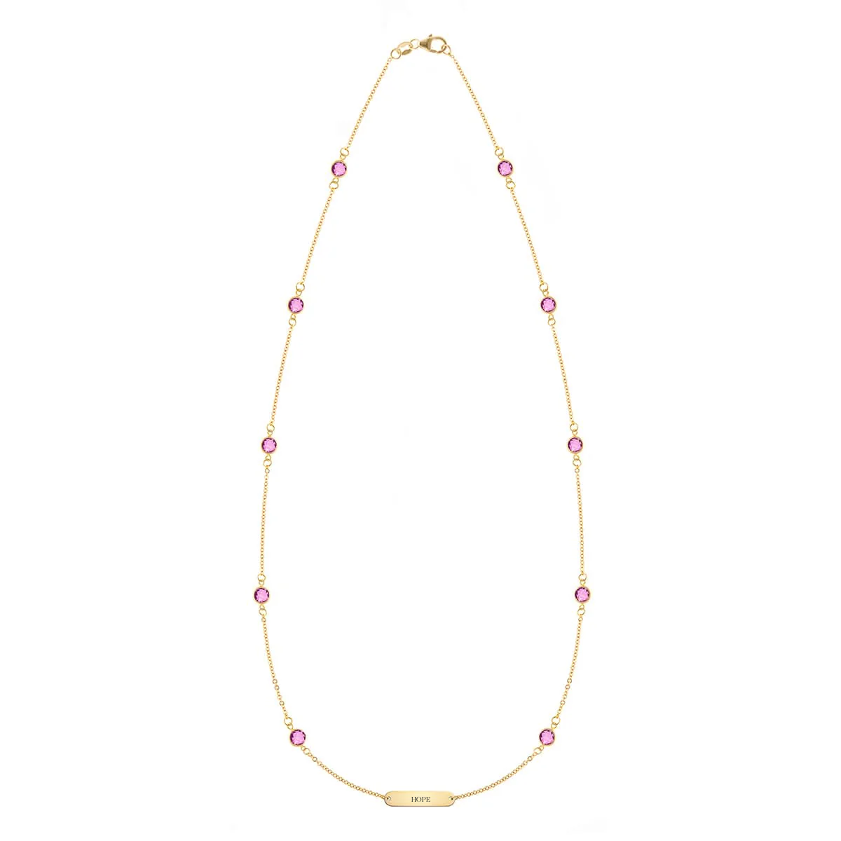 Pink Awareness HOPE & 10 Petite Pink Sapphire Necklace in 14k Gold