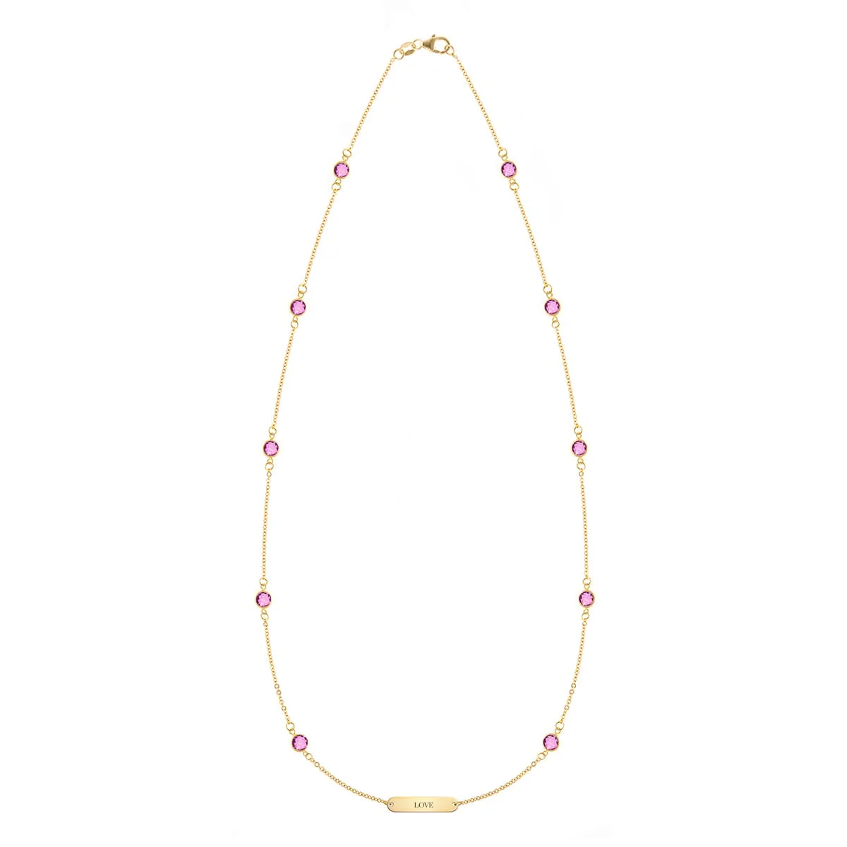 Pink Awareness LOVE & 10 Petite Pink Sapphire Necklace in 14k Gold