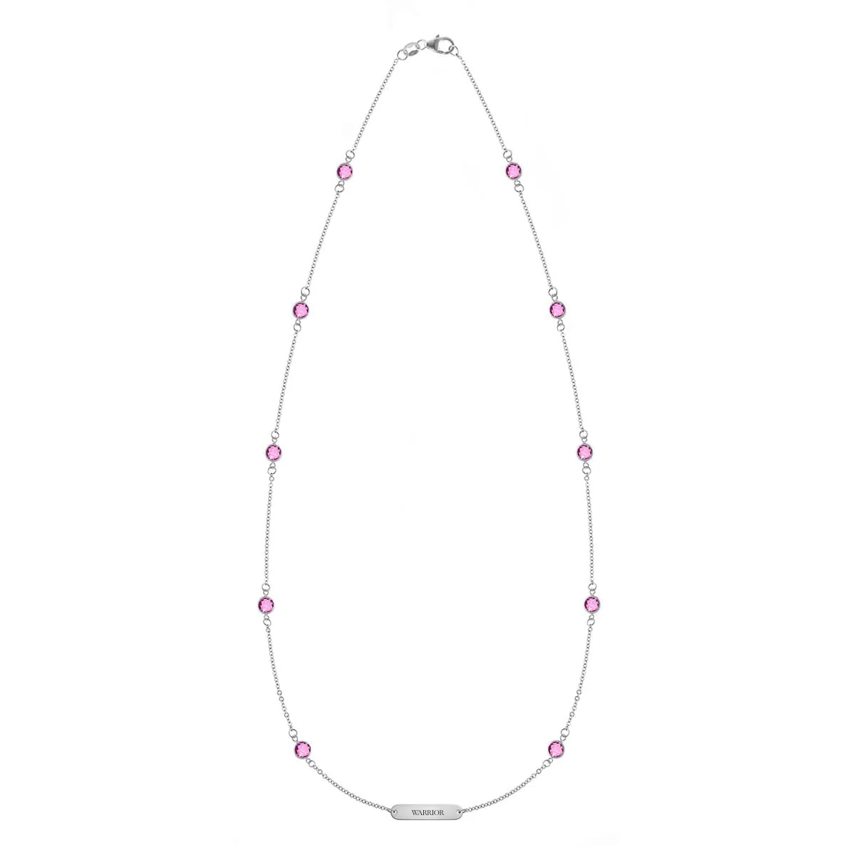 Pink Awareness WARRIOR & 10 Petite Pink Sapphire Necklace in 14k Gold