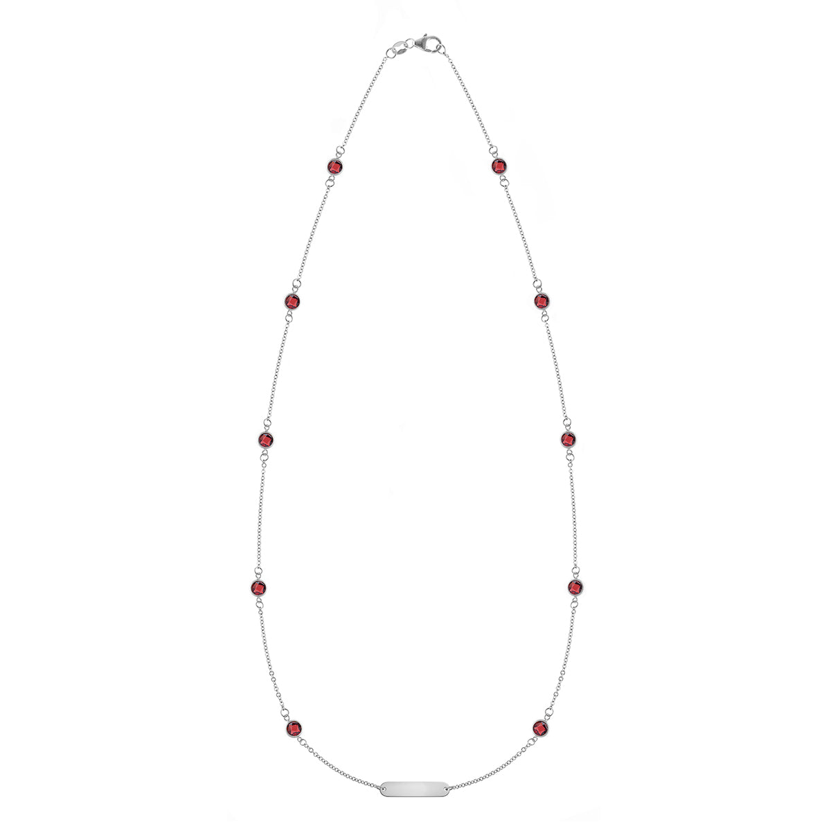 1 Nameplate & 10 Petite Garnet Necklace in 14k Gold (January)