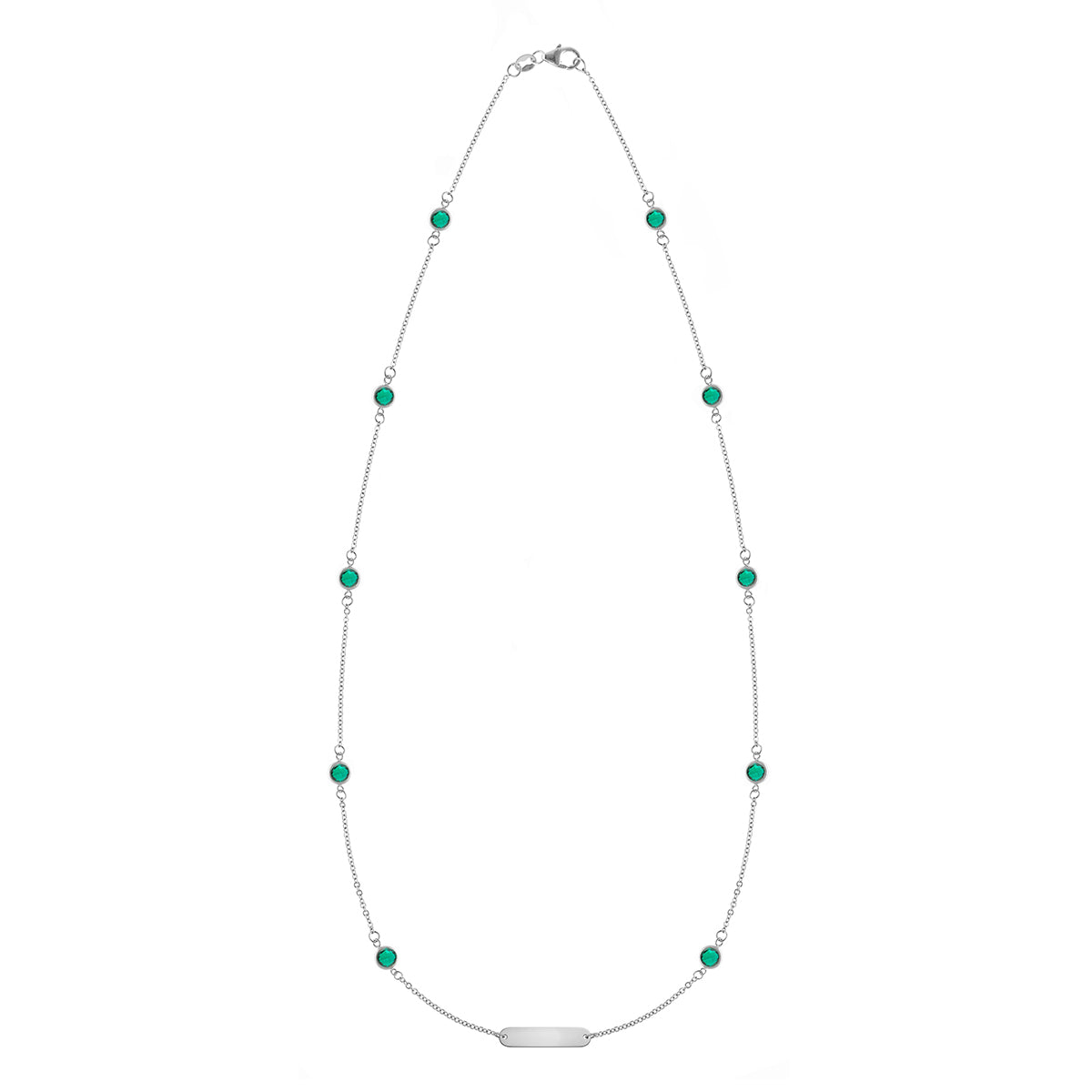 1 Nameplate & 10 Petite Emerald Necklace in 14k Gold (May)