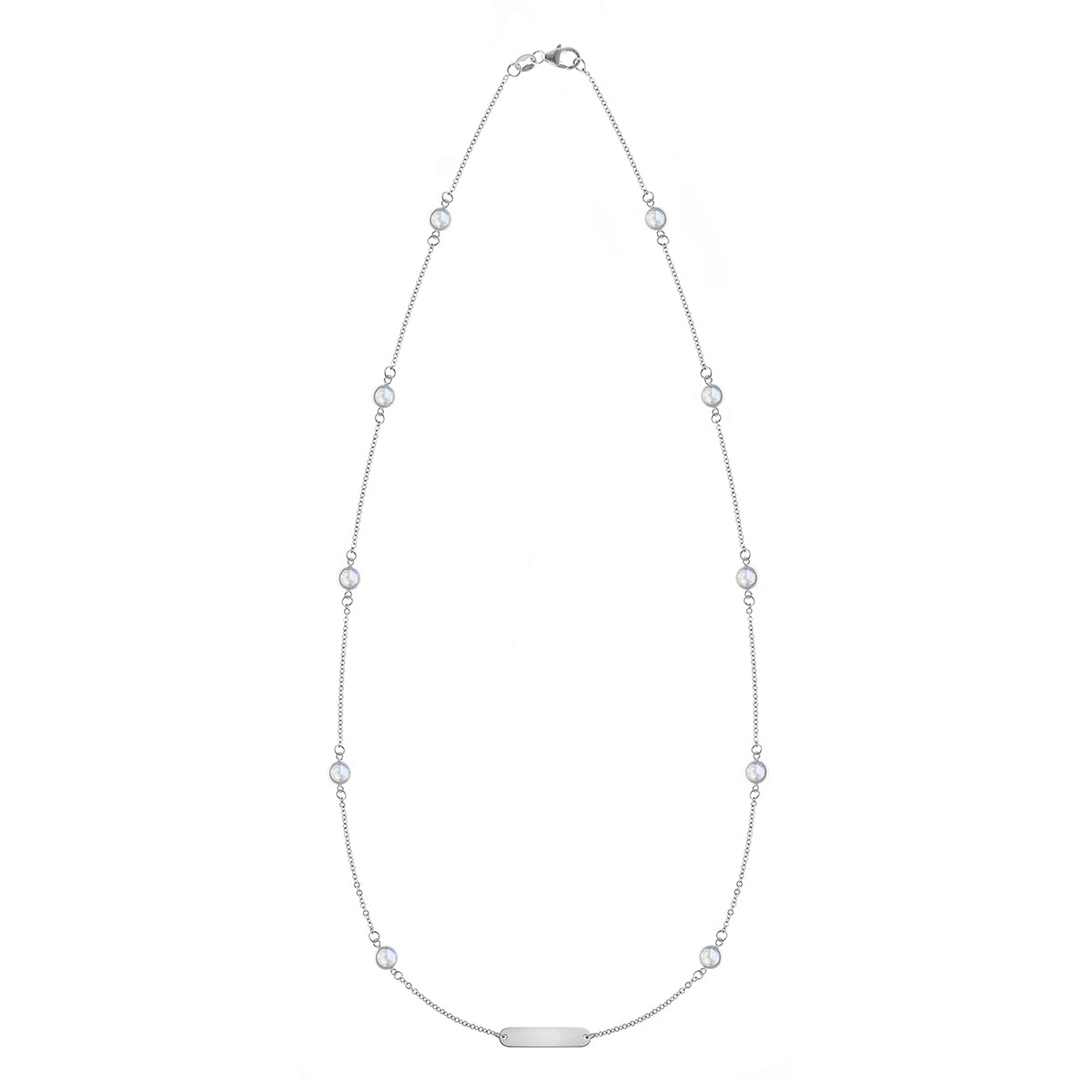 1 Nameplate & 10 Petite Moonstone Necklace in 14k Gold (June)