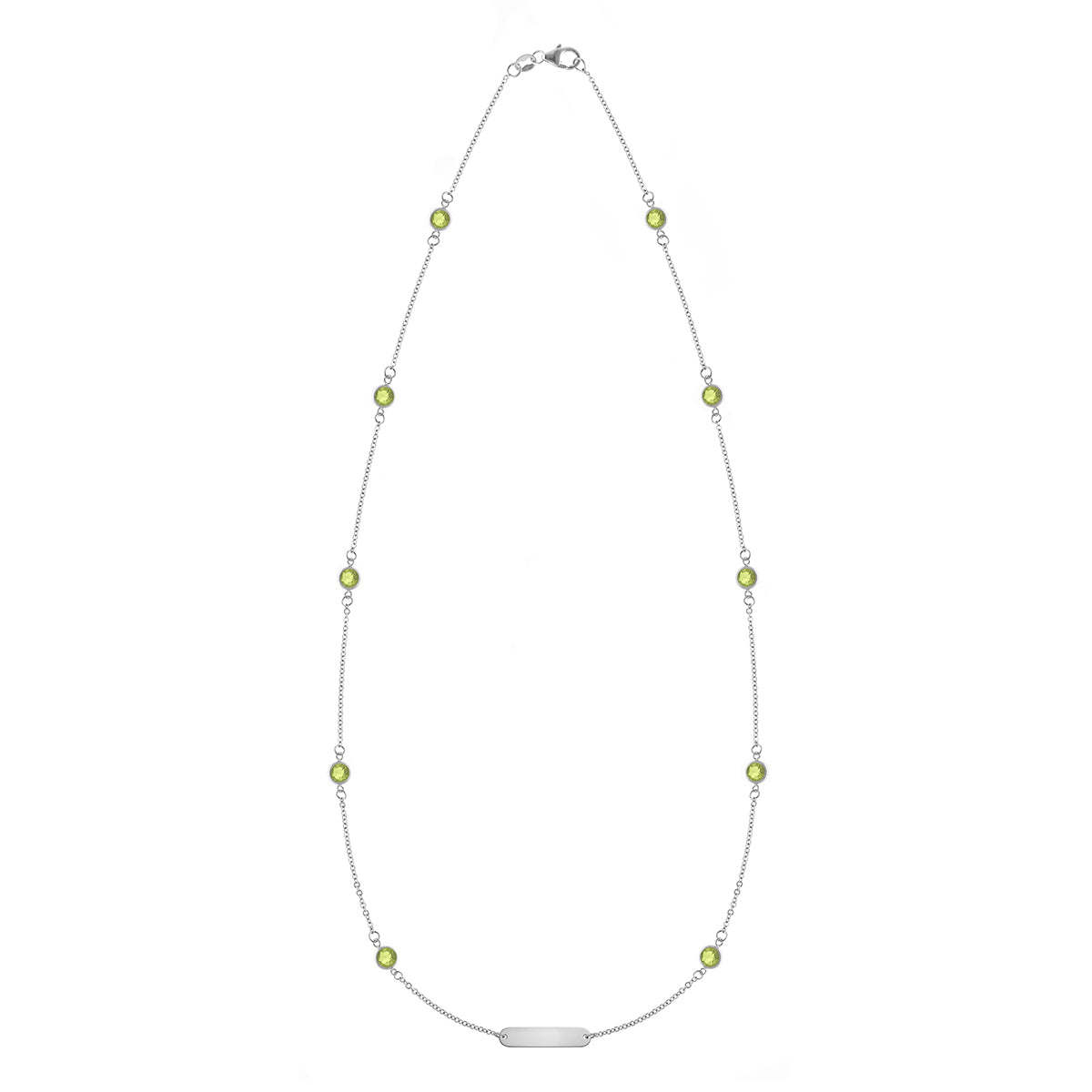 1 Nameplate & 10 Petite Peridot Necklace in 14k Gold (August)