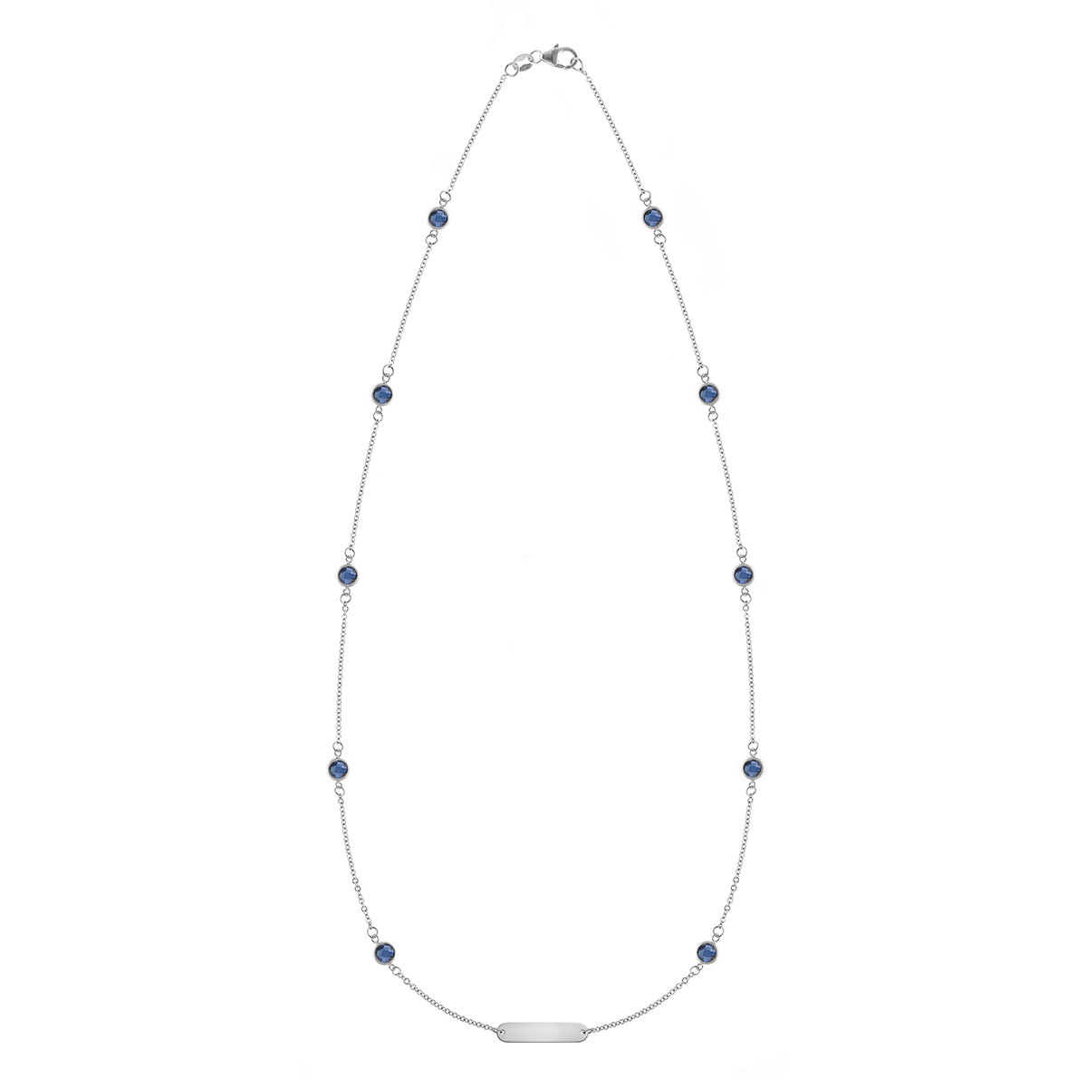 1 Nameplate & 10 Petite Sapphire Necklace in 14k Gold (September)