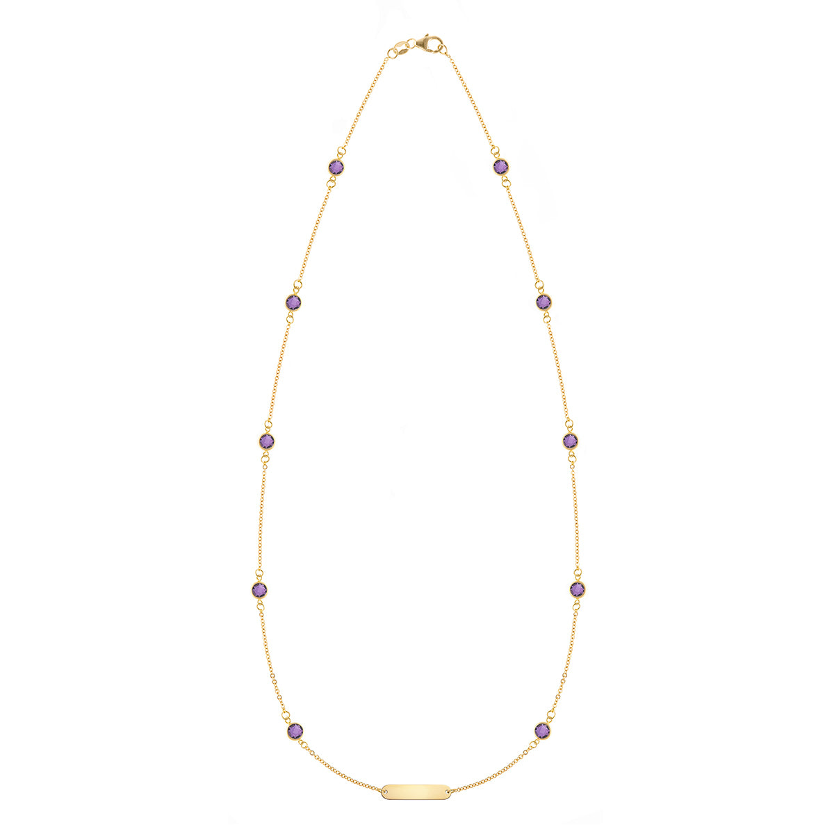 1 Nameplate & 10 Petite Amethyst Necklace in 14k Gold (February)