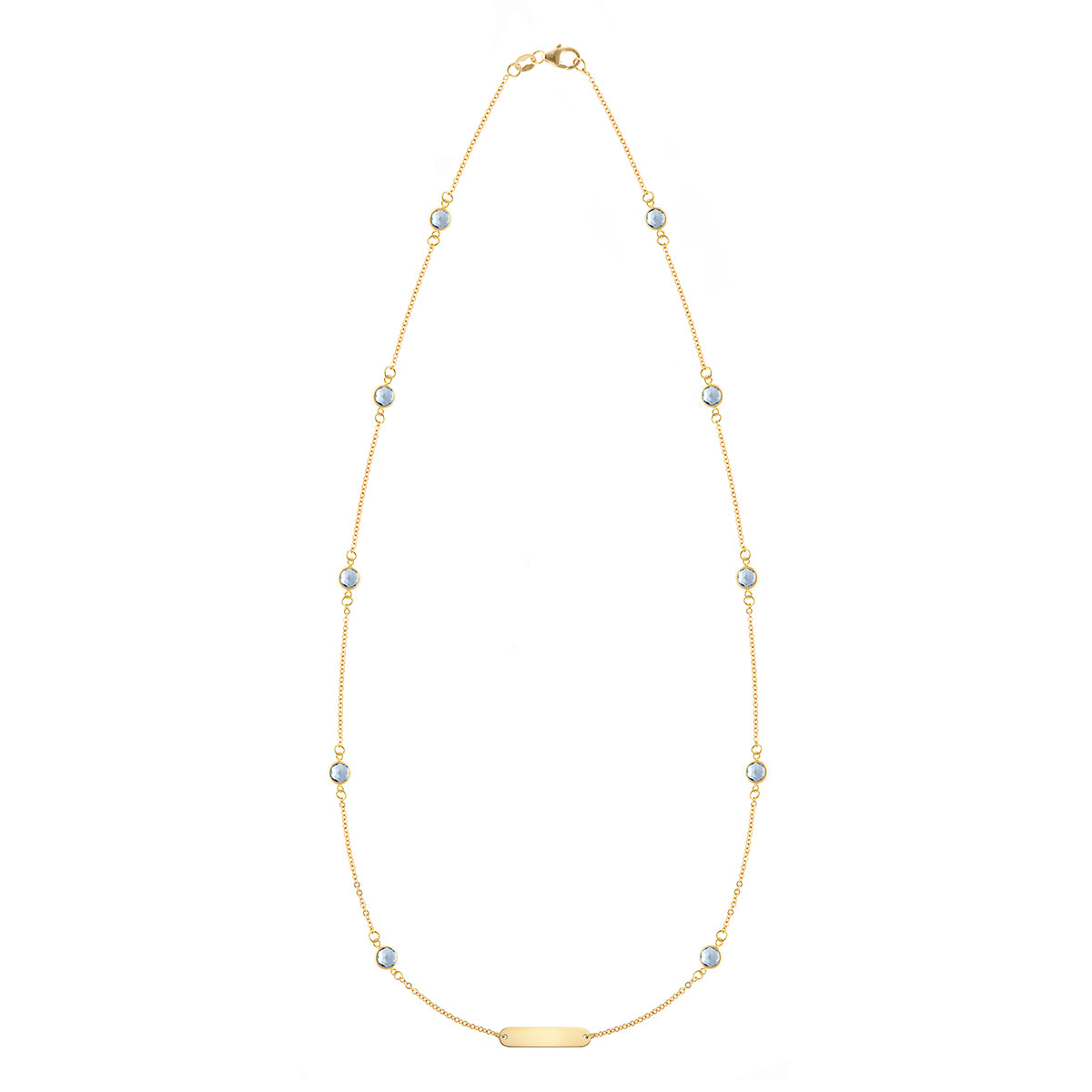 1 Nameplate & 10 Petite Aquamarine Necklace in 14k Gold (March)