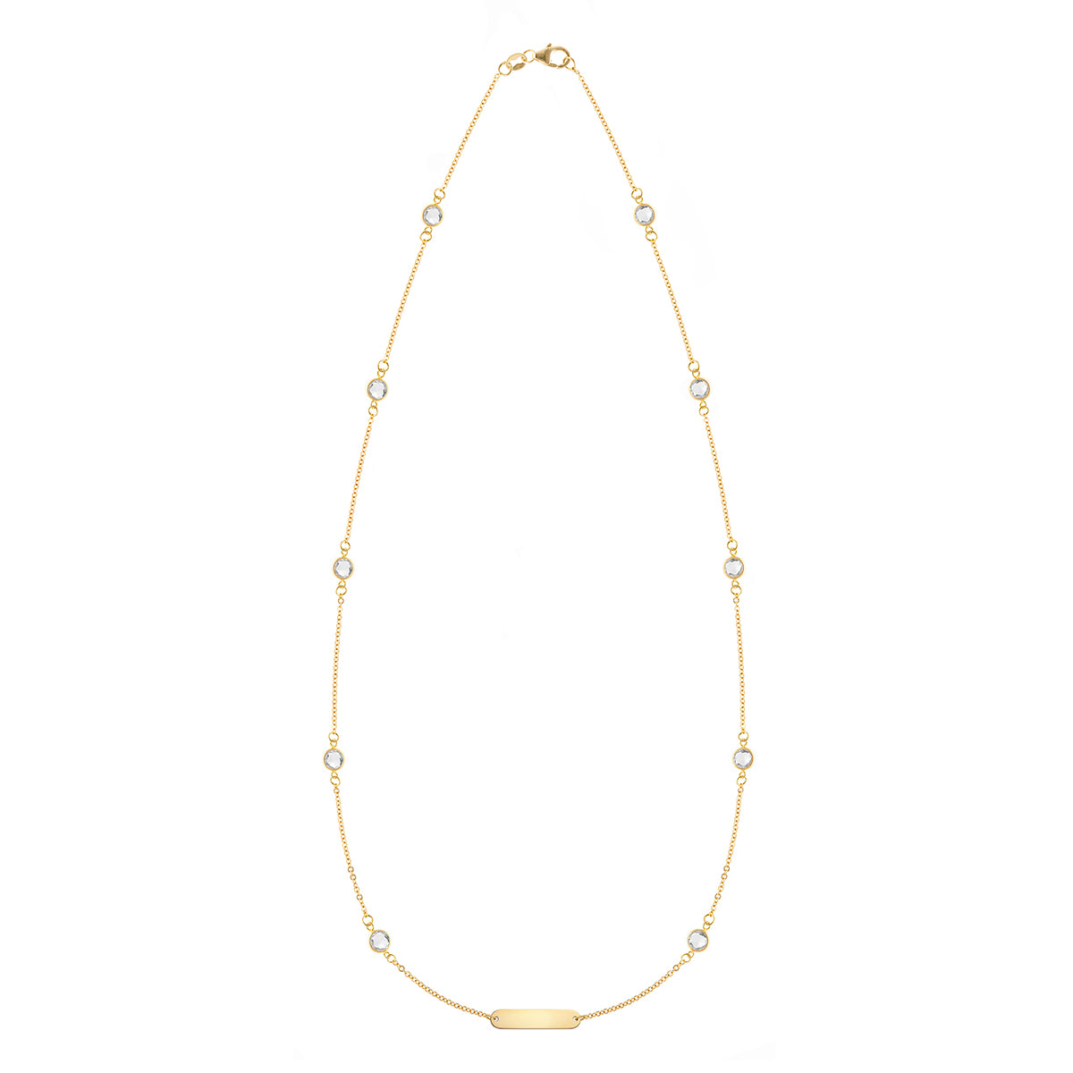 1 Nameplate & 10 Petite White Topaz Necklace in 14k Gold (April)