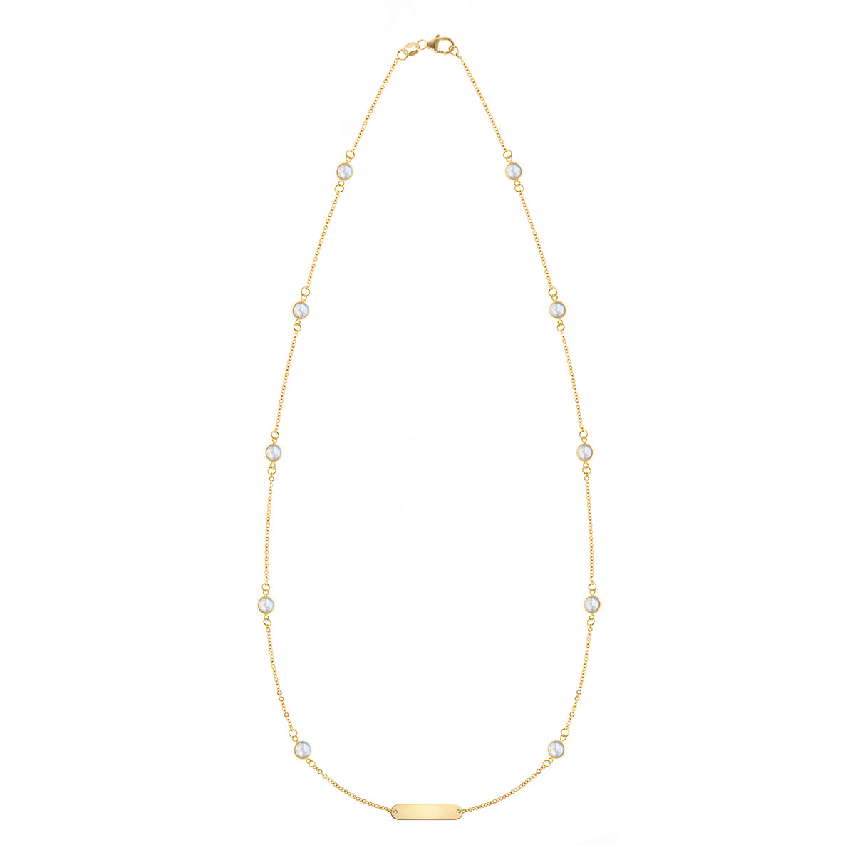 1 Nameplate & 10 Petite Moonstone Necklace in 14k Gold (June)