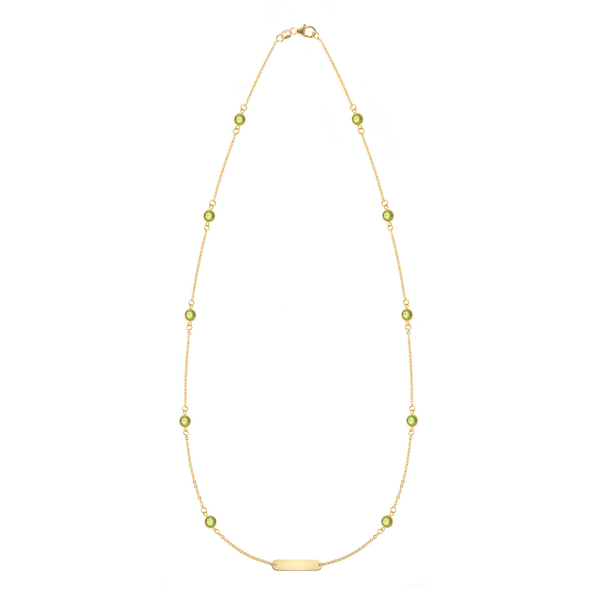 1 Nameplate & 10 Petite Peridot Necklace in 14k Gold (August)