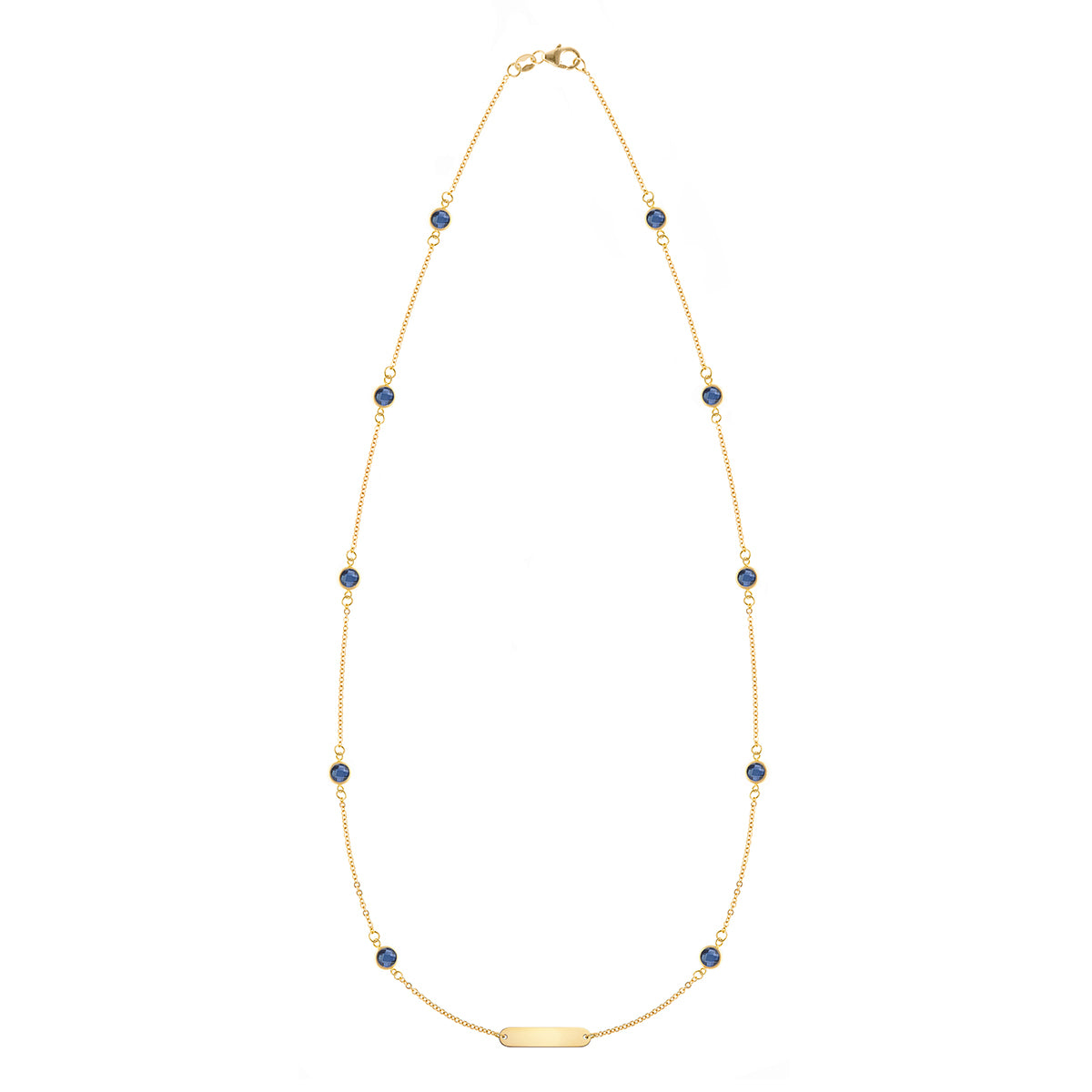1 Nameplate & 10 Petite Sapphire Necklace in 14k Gold (September)