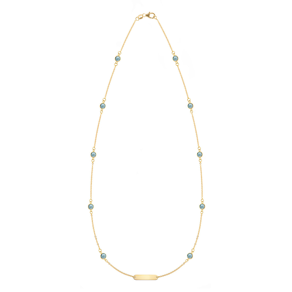 1 Nameplate & 10 Petite Nantucket Blue Topaz Necklace in 14k Gold (December)