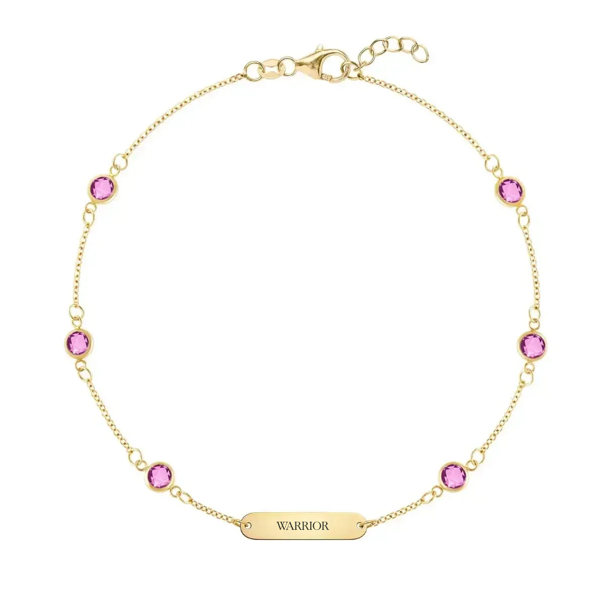 Pink Awareness WARRIOR & 6 Petite Pink Sapphire Bracelet in 14k Gold