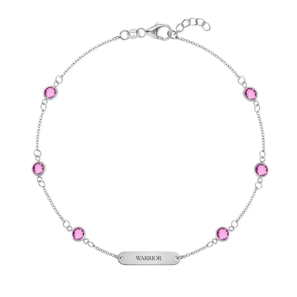 Pink Awareness WARRIOR & 6 Petite Pink Sapphire Bracelet in 14k Gold