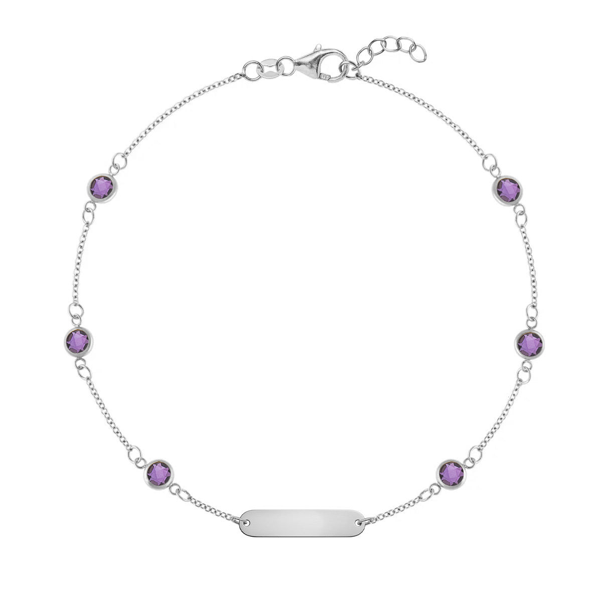 1 Nameplate & 6 Petite Amethyst Bracelet in 14k Gold (February)