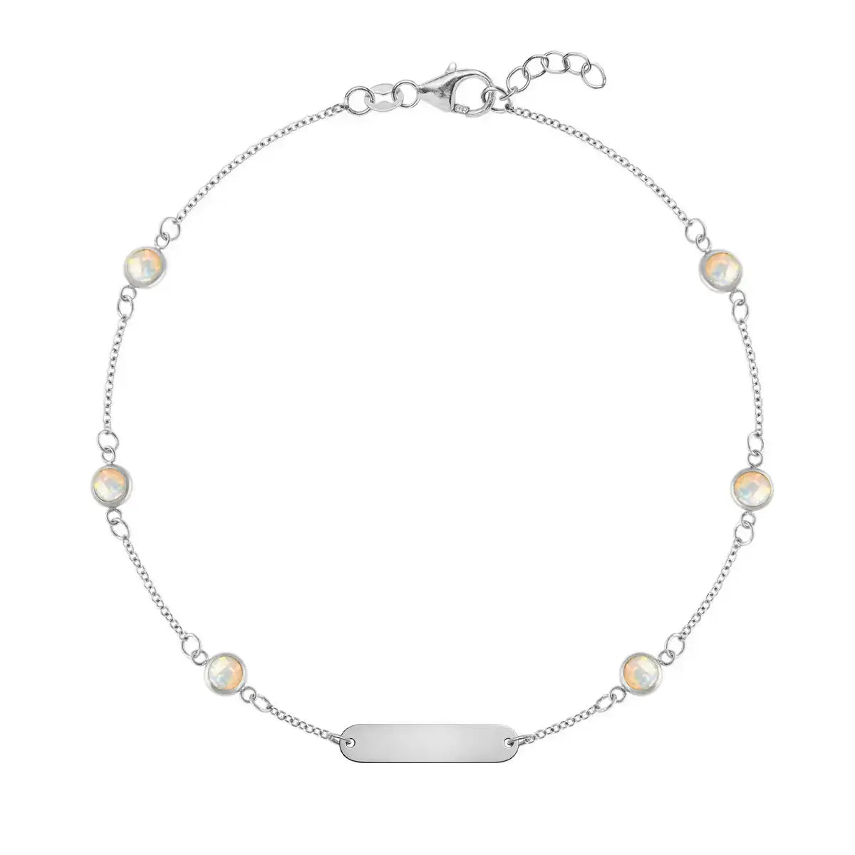 1 Nameplate & 6 Petite Opal Bracelet in 14k Gold (October)