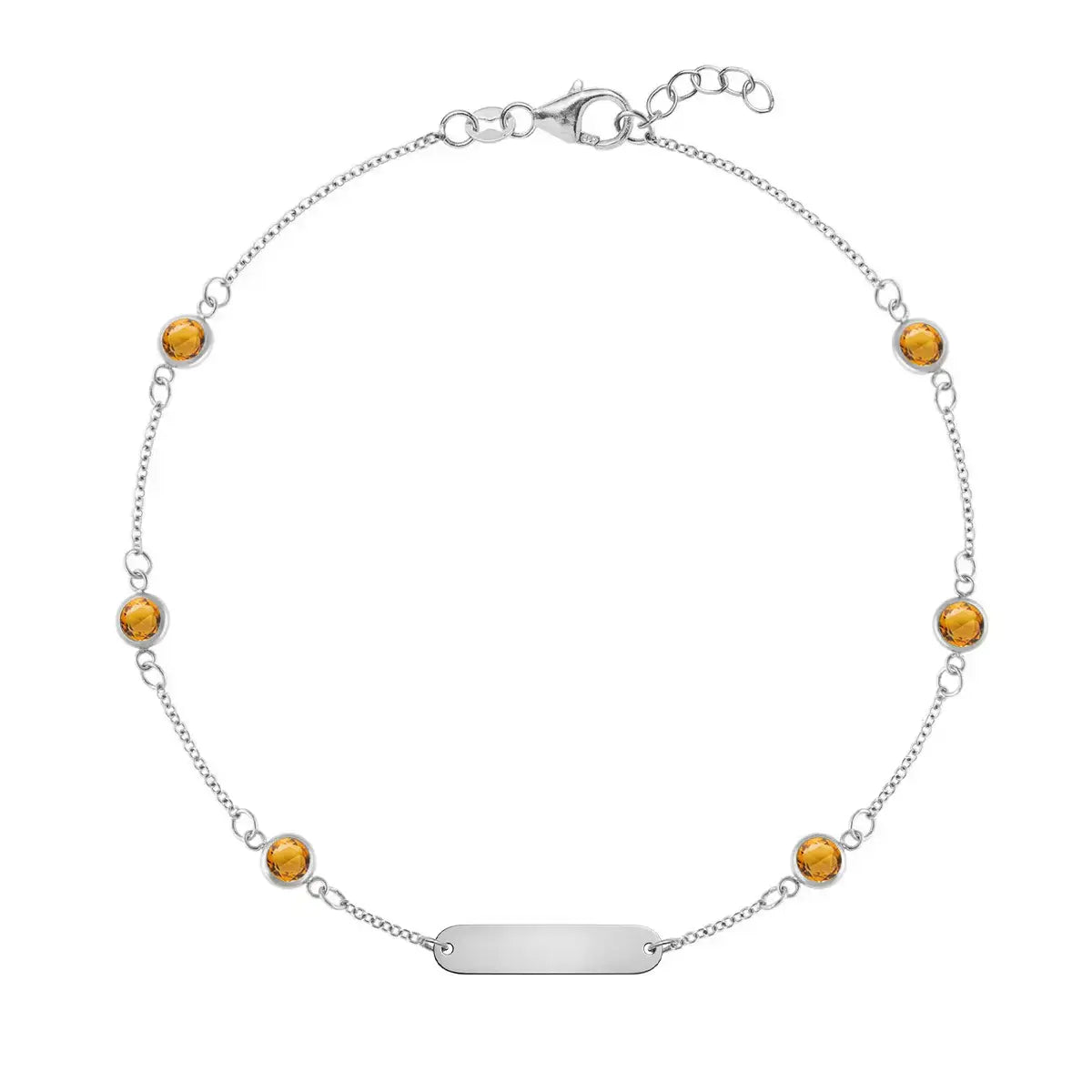 1 Nameplate & 6 Petite Citrine Bracelet in 14k Gold (November)