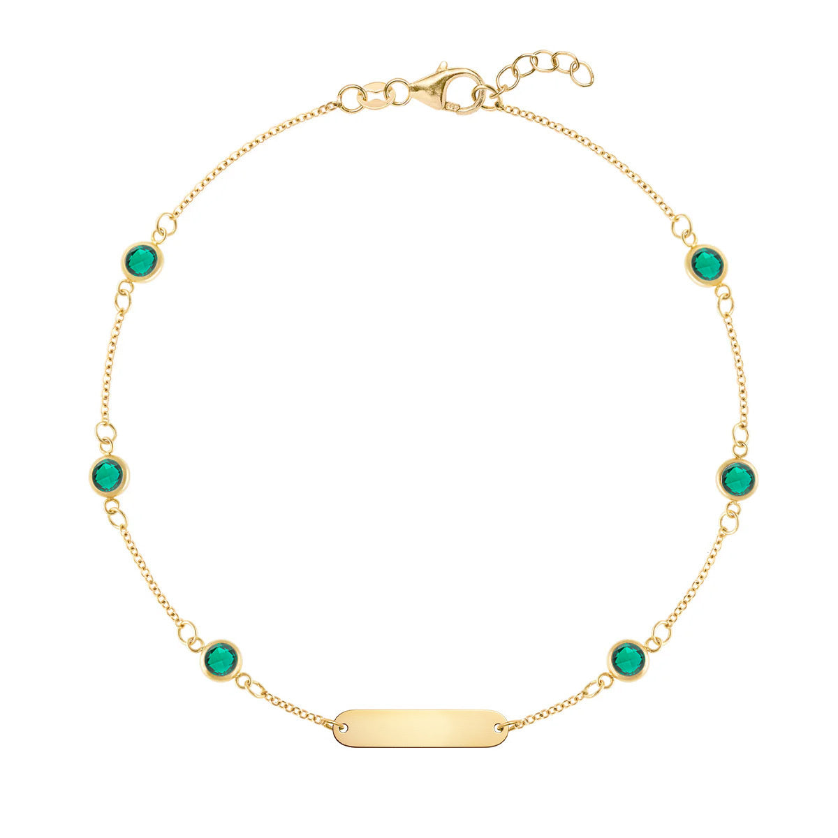 1 Nameplate & 6 Petite Emerald Bracelet in 14k Gold (May)