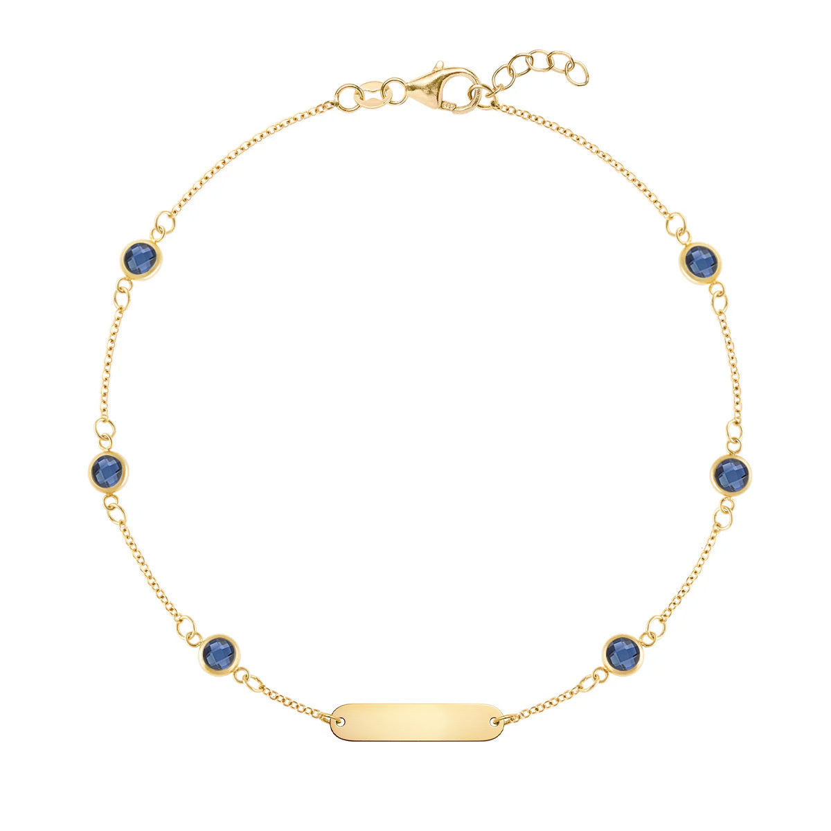 1 Nameplate & 6 Petite Sapphire Bracelet in 14k Gold (September)