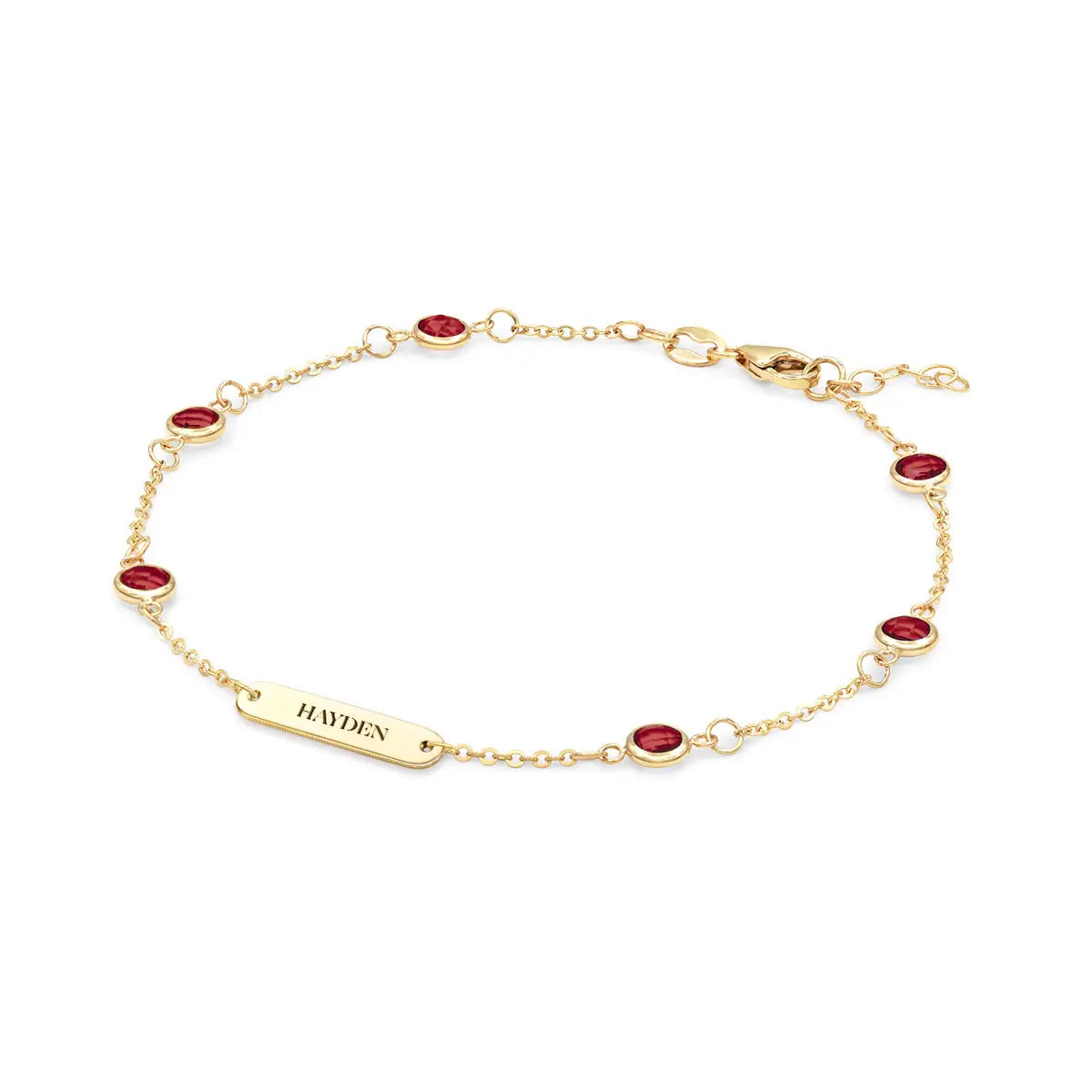 1 Nameplate & 6 Petite Garnet Bracelet in 14k Gold (January)