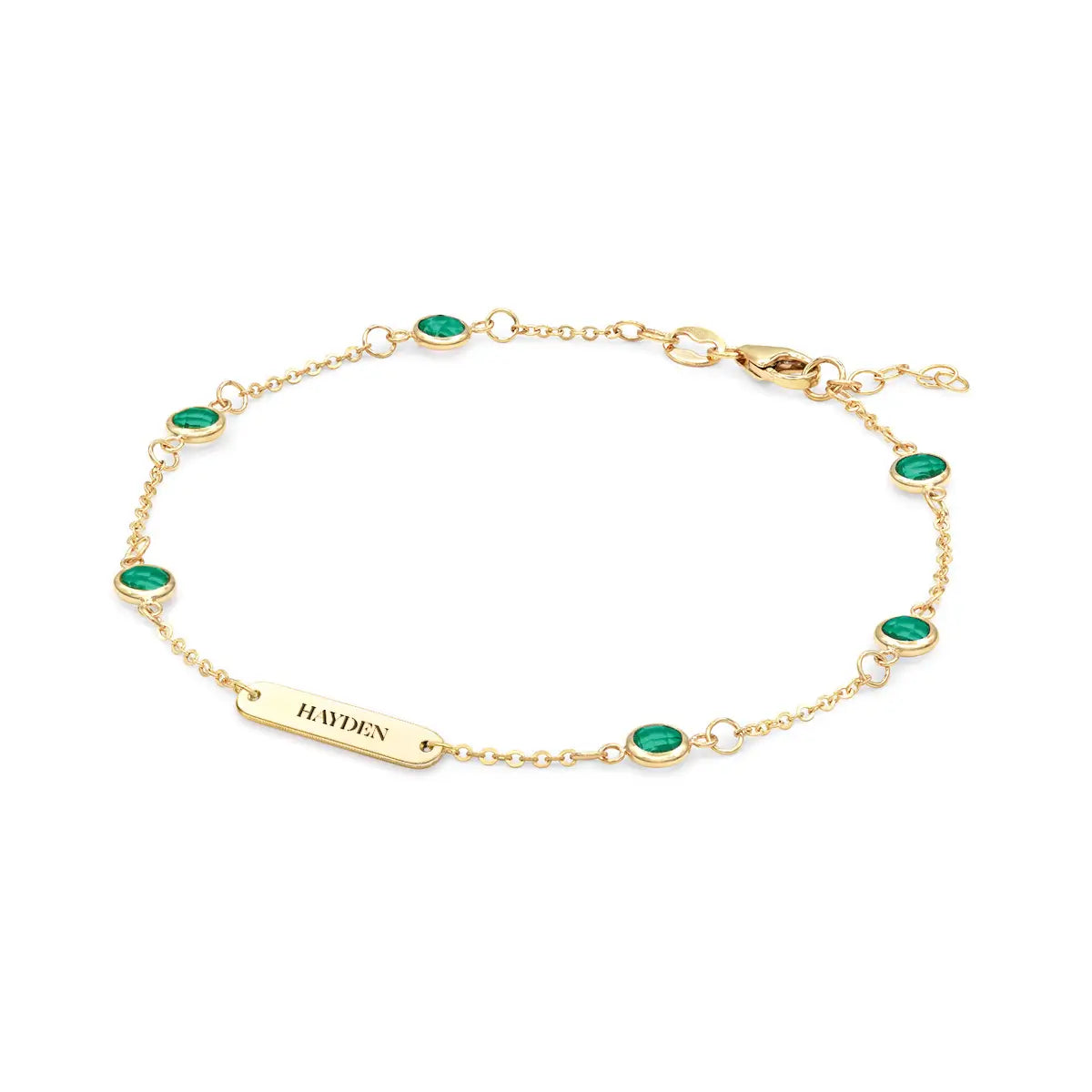1 Nameplate & 6 Petite Emerald Bracelet in 14k Gold (May)