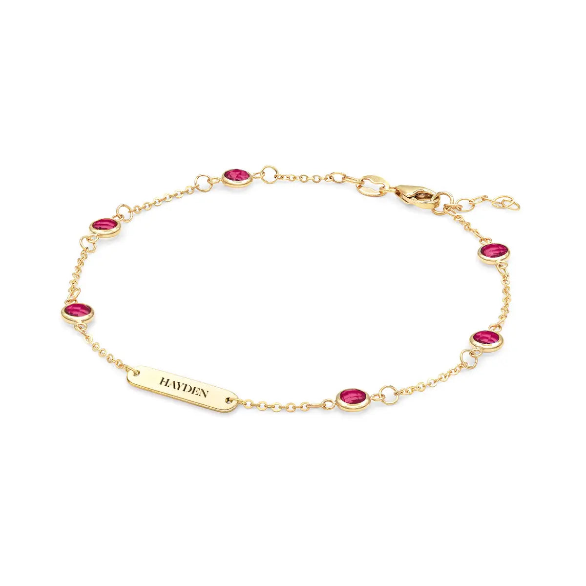 1 Nameplate & 6 Petite Ruby Bracelet in 14k Gold (July)